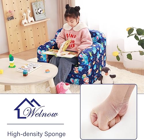 Miniatura 5 de Welnow Sofá para niños, silla Chirldren con bolsillos laterales con funda extraíble y lavable, asa de transporte, reposabrazos para niños, sofá de