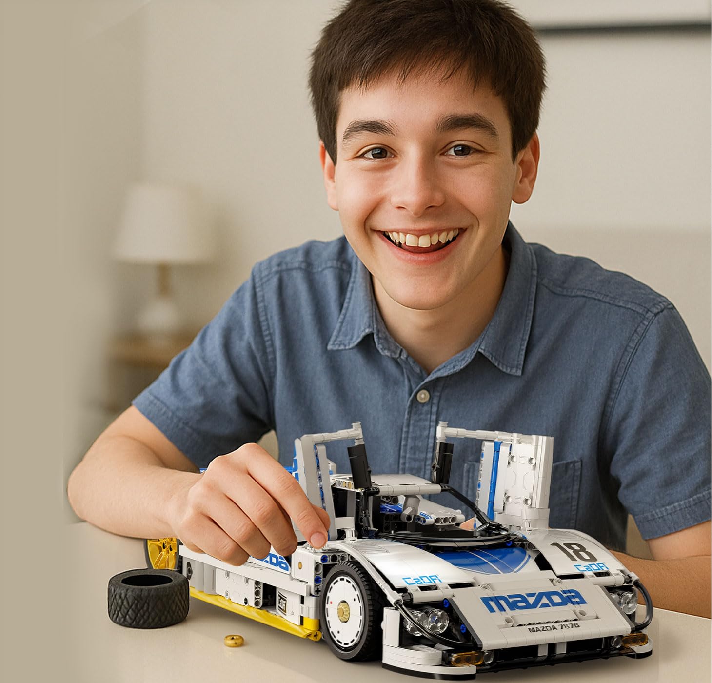 JAMARA 402875 CADA Mazda 787B 1:10 Bricks, model samochodu zabawkowego, samochód wyścigowy dla dzieci od 8 lat, pomysł na prezent dla dzieci, wierny design, ręczne otwieranie i zamykanie drzwi