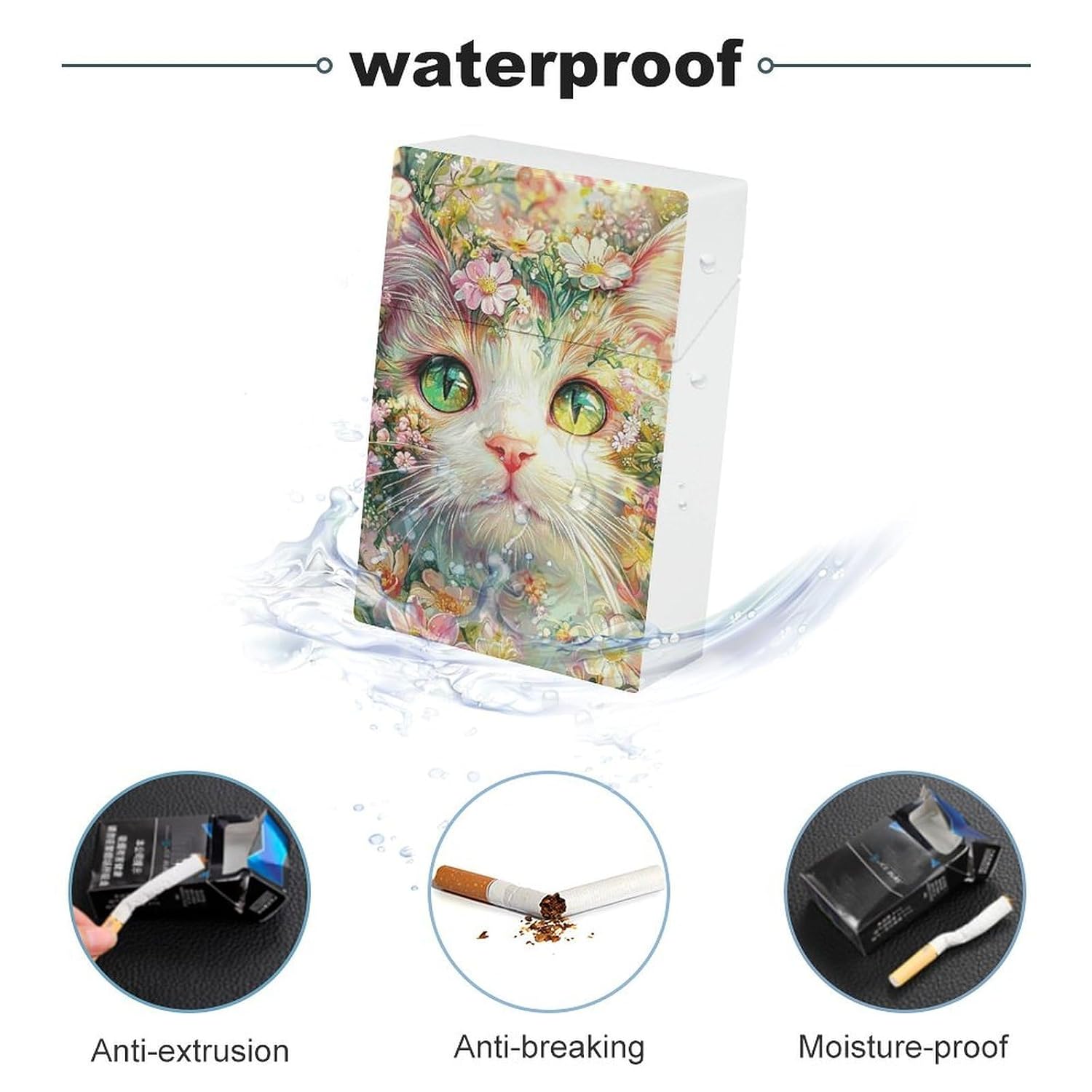 Cat and Flower Picture Plastic Cigarette Case King Size for Men Women image 3