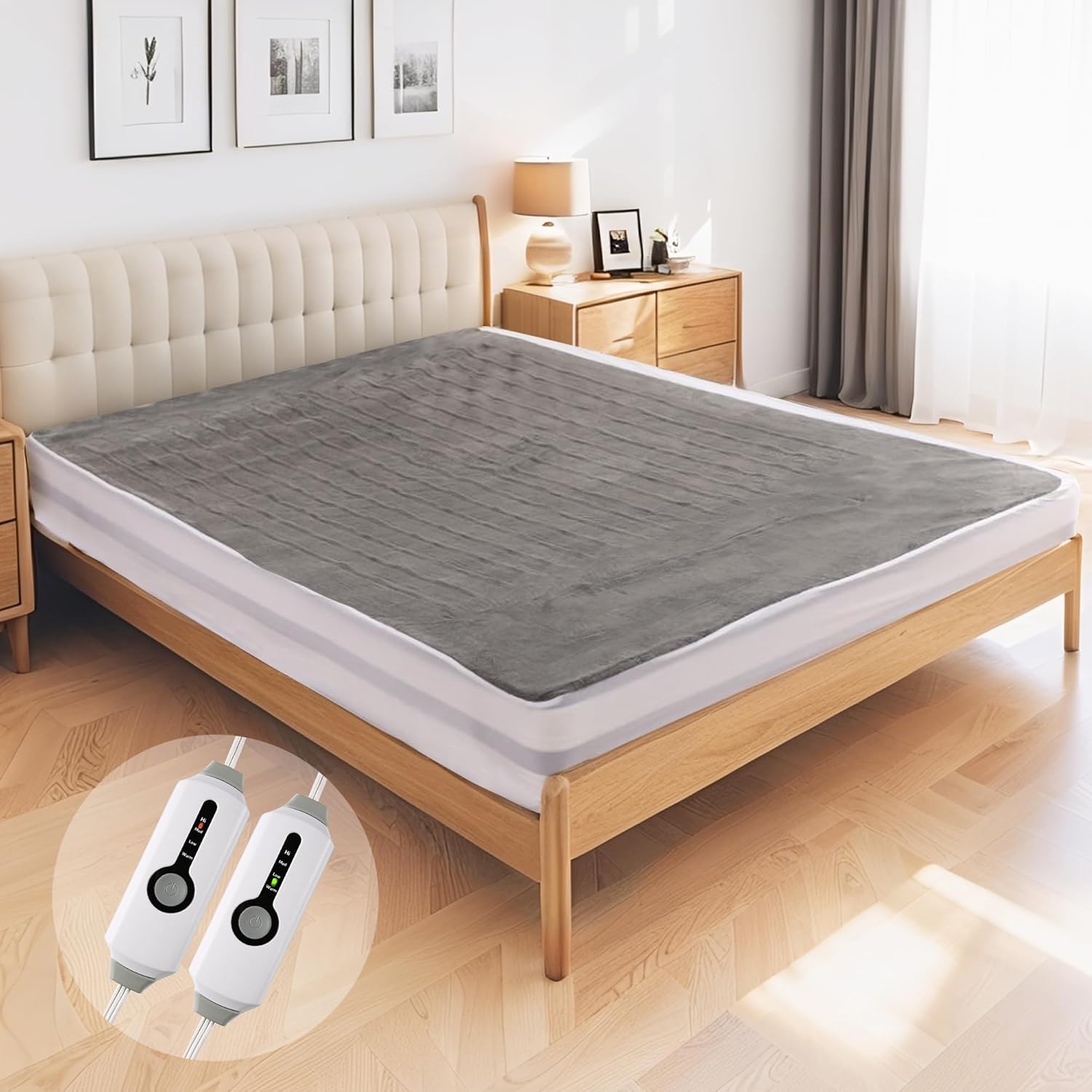YAKEE Electric Mattress Pad Queen Size 60"x80", Dual Control,Soft Colar Fleece with 4 Heating Levels, 10-Hour Auto Shut Off, Fast Heating, Deep Pocket Bed Topper Fit Up to 21", Machine Washable, Grey