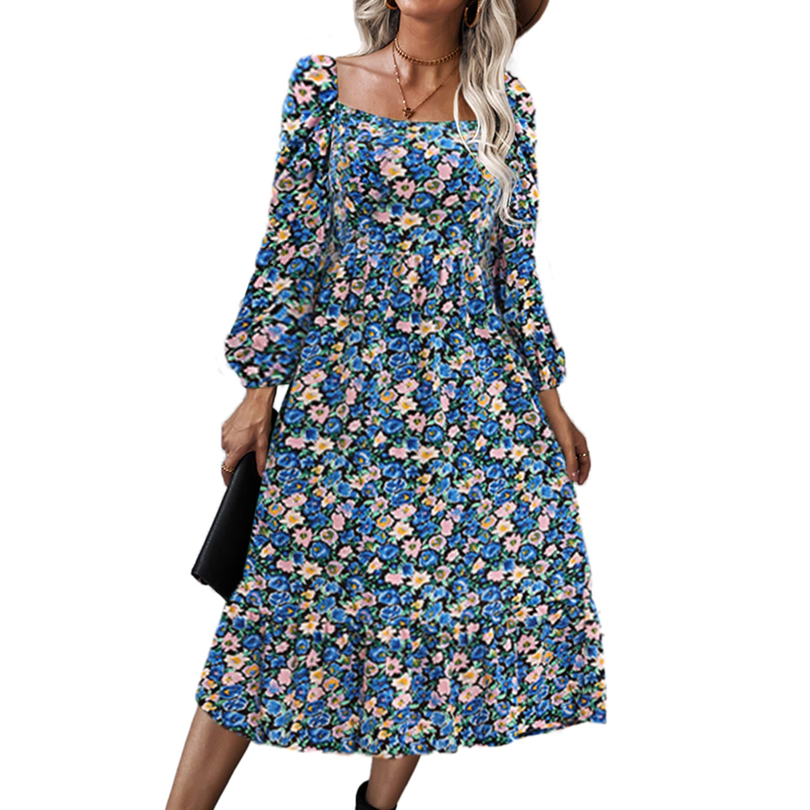 D10290 aqua blue floral aline midi main image 1