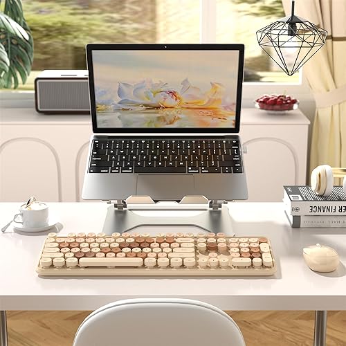 Miniatura 3 de Colorido teclado inalámbrico de computadora y mouse combinado con teclas redondas de máquina de escribir, diseño retro, interruptor de encendido,