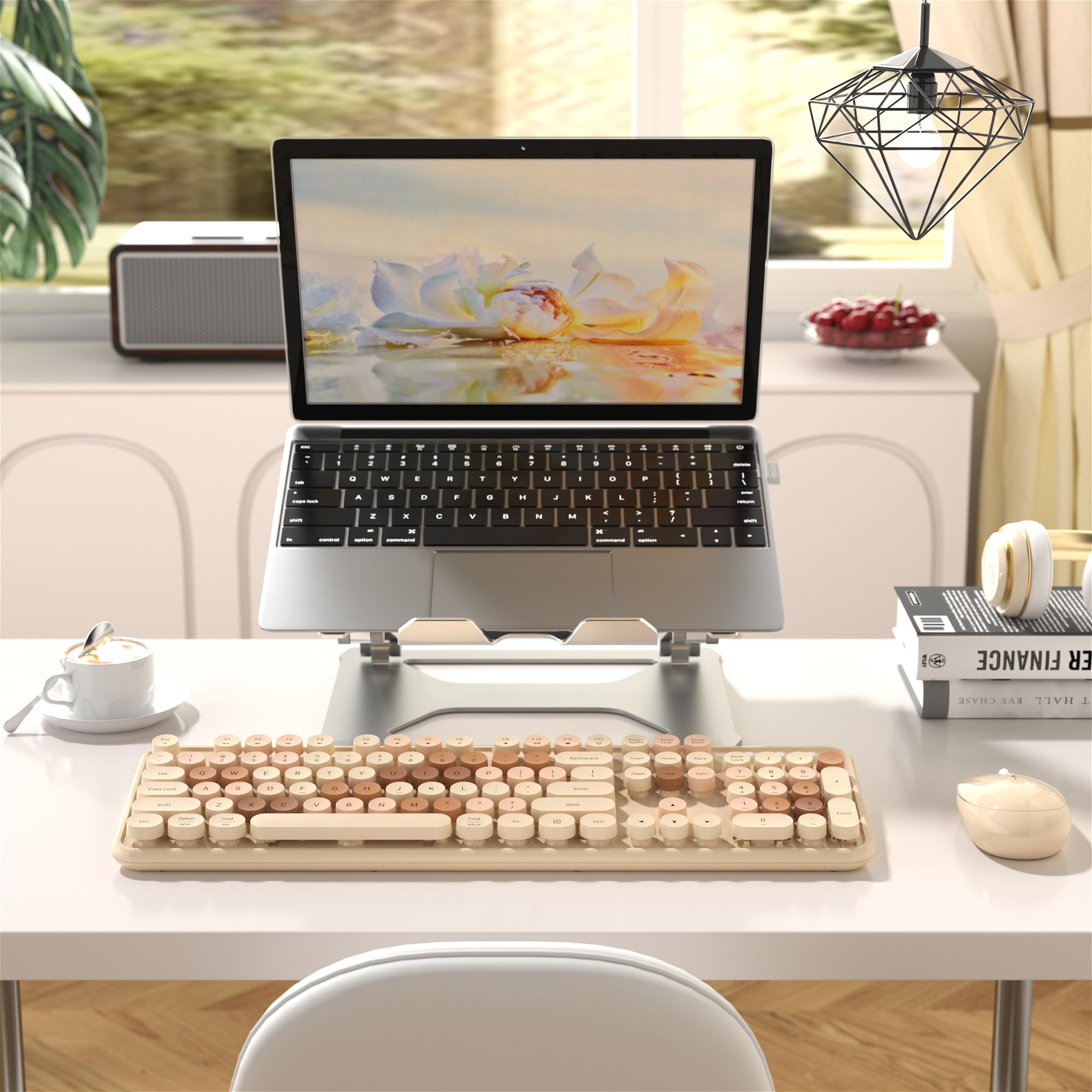 MPTOG Combo de teclado y mouse inalámbricos coloridos para computadora con teclas redondas de máquina de escribir, diseño retro, interruptor de encendido, diseño ergonómico, inalámbrico de 2.4 GHz