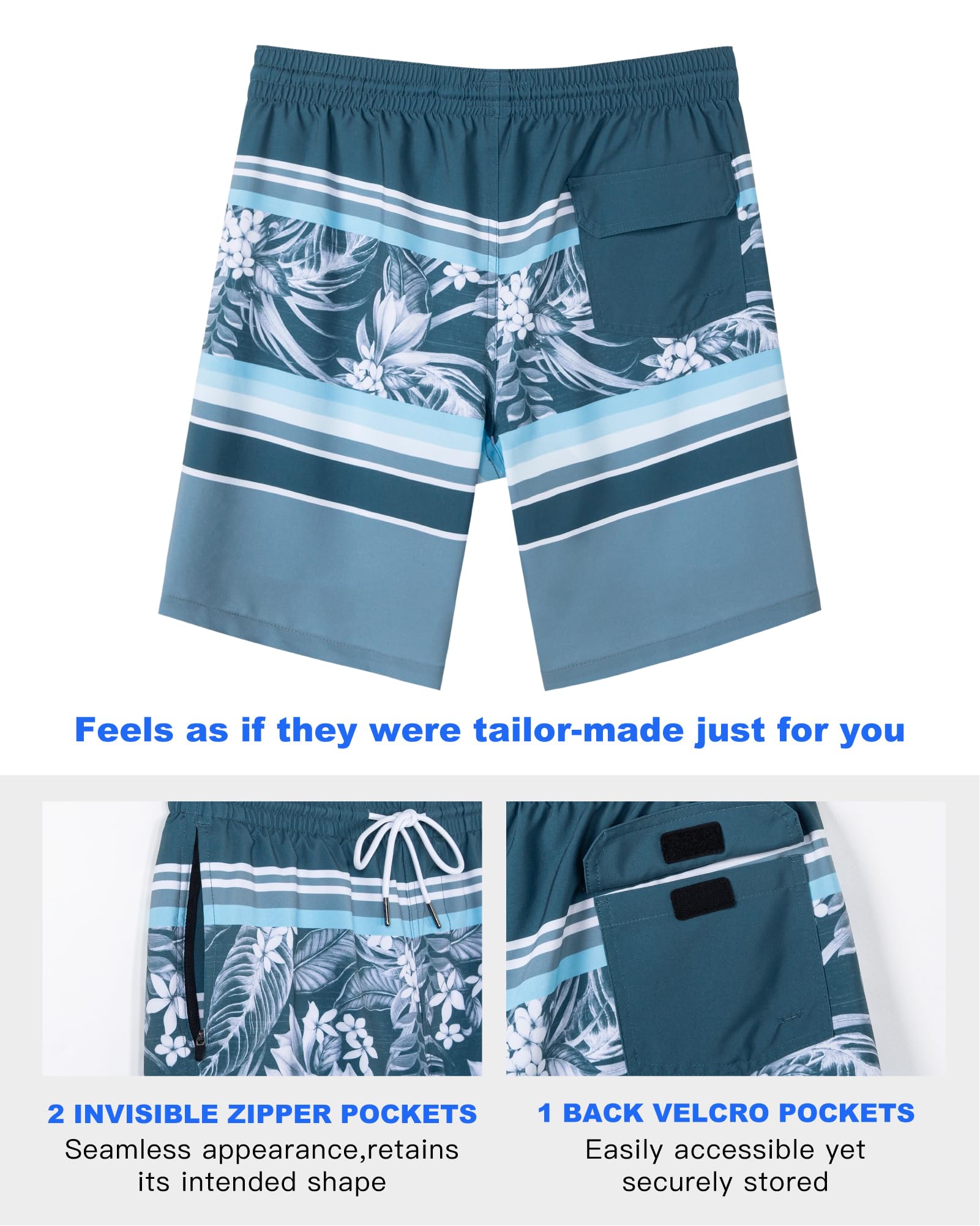 SURF CUZ Mens Swim Trunks with Compression Liner Swimming Shorts 2 in 1 Stretch Quick Dry Zipper Pockets, Dark Grey|S - Image 3 thumbnail
