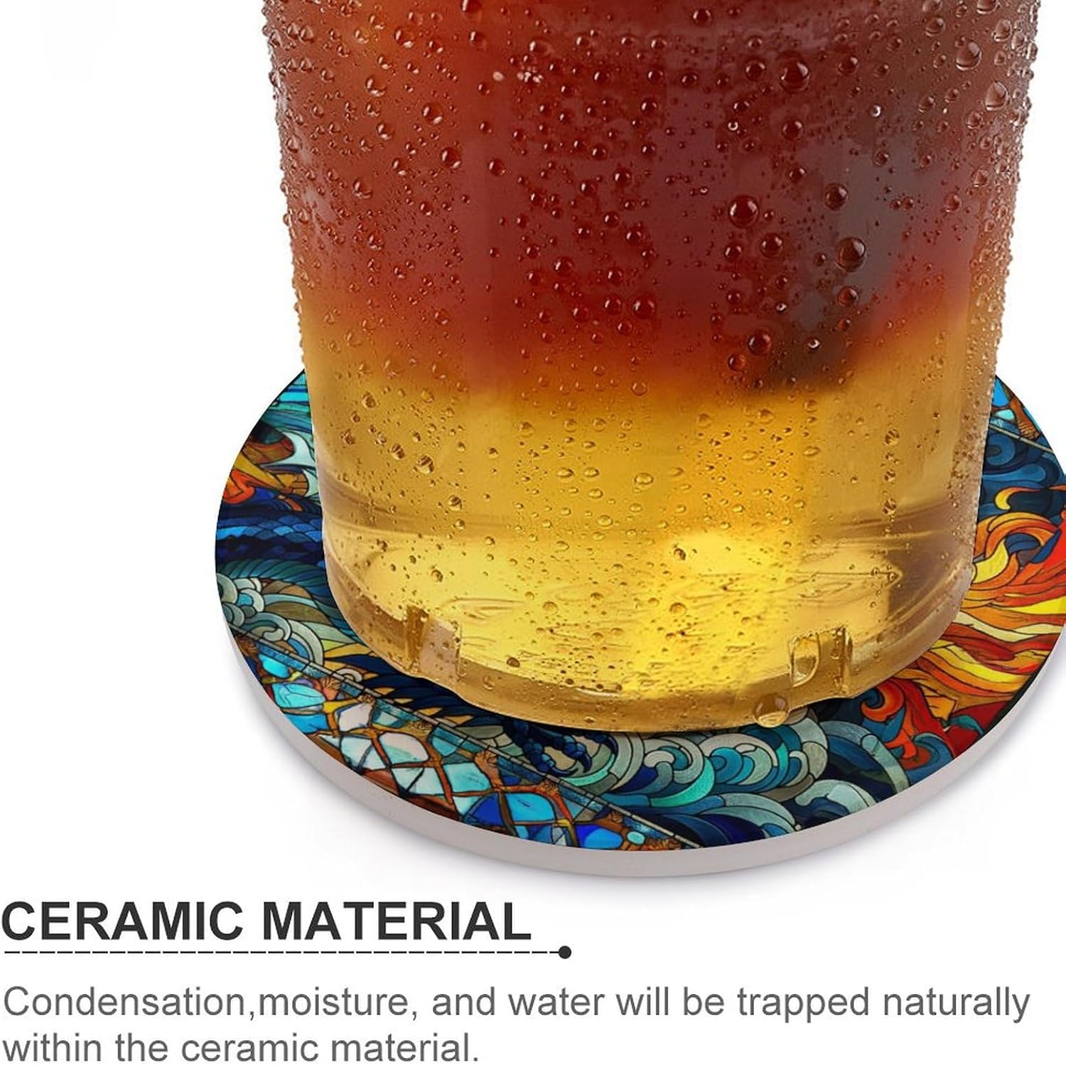 Dragon Drink Coasters, Round Ceramic Drink Coaster Round-6PCS, Medieval Magic Fantasy Animal Mythical Dragon Flame Decor Absorbent Ceramic Coasters for Beverage Cup, Bar, Coffee Table