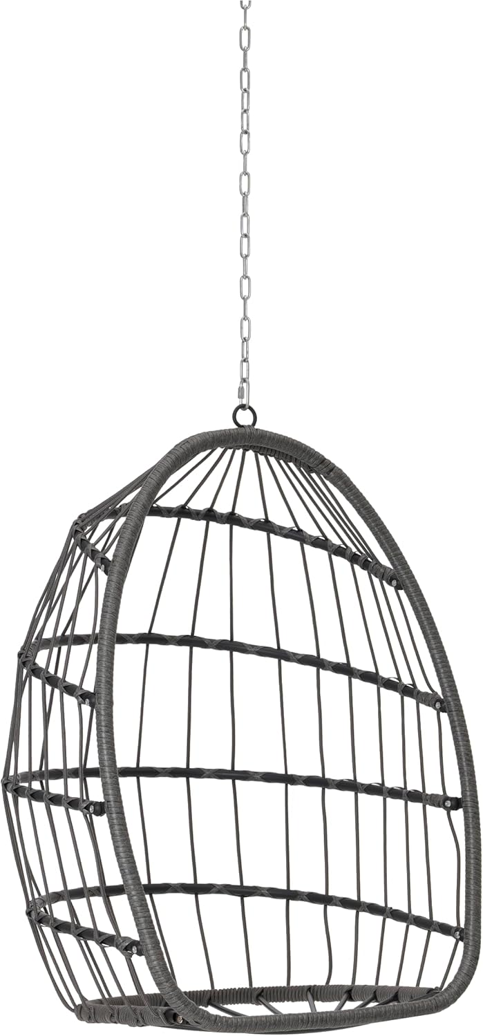 Swing Egg Chair Without Stand Indoor Outdoor Wicker Rattan Patio Basket Hanging Chair with UV Resistant Cushions 265lbs Capaticy for Bedroom Balcony Patio (Khaki)