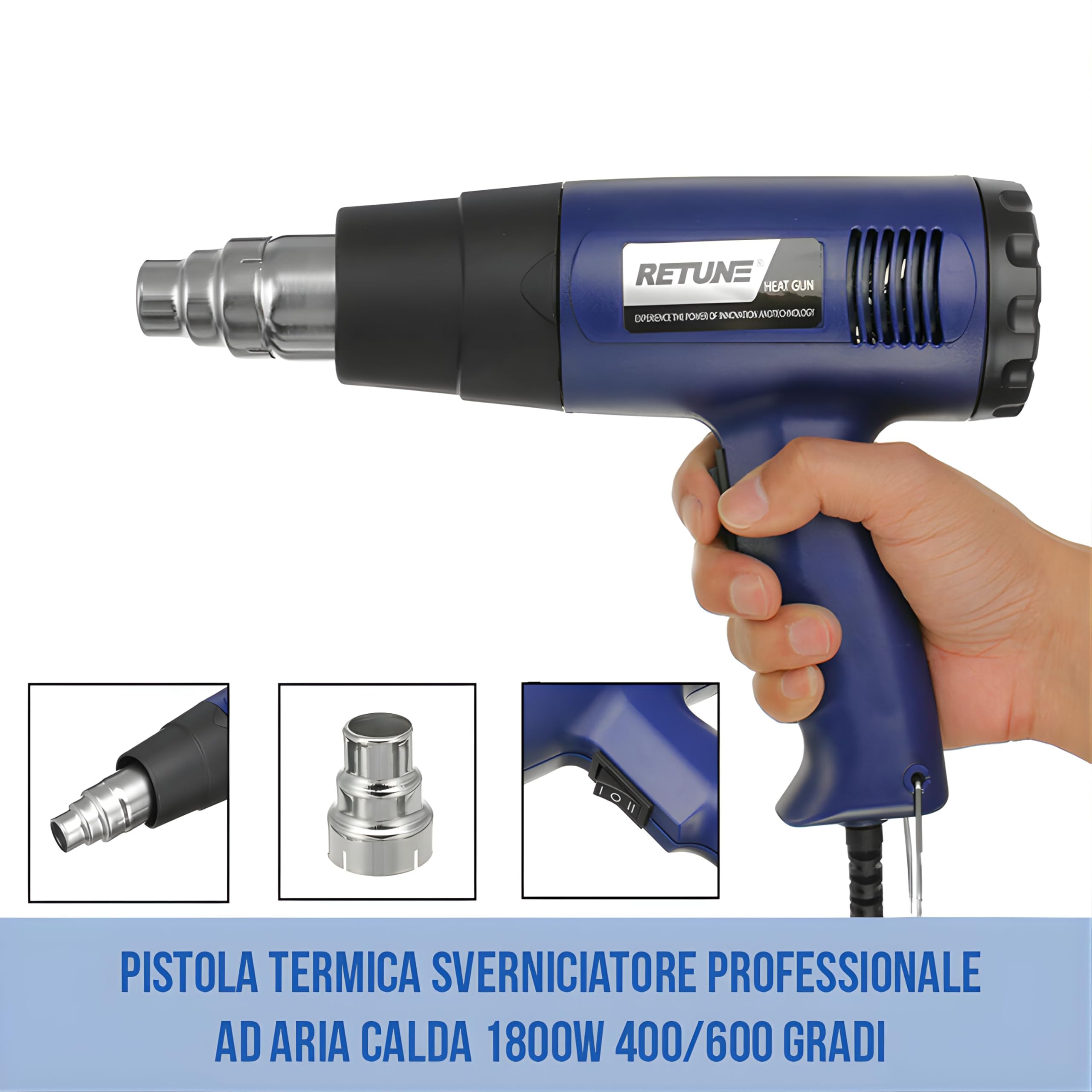Yasta Pistola Termica Professionale 1800W - Termosoffiatore ad Aria Calda 400°C/600°C con Selettore Doppia Intensità (Min/Max) - Ideale per Cake Design, Lavorazione Isomalto, Sverniciatore Elettrico