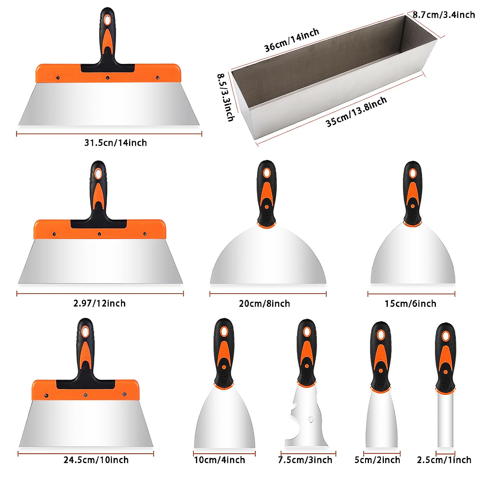 10 Piezas Espatula Masilla, Espátulas de Acero Inoxidable, Espátulas Para Pintura, Cuchillos de Masilla, Cuchillo de llenado Herramienta Multiusos para Masilla