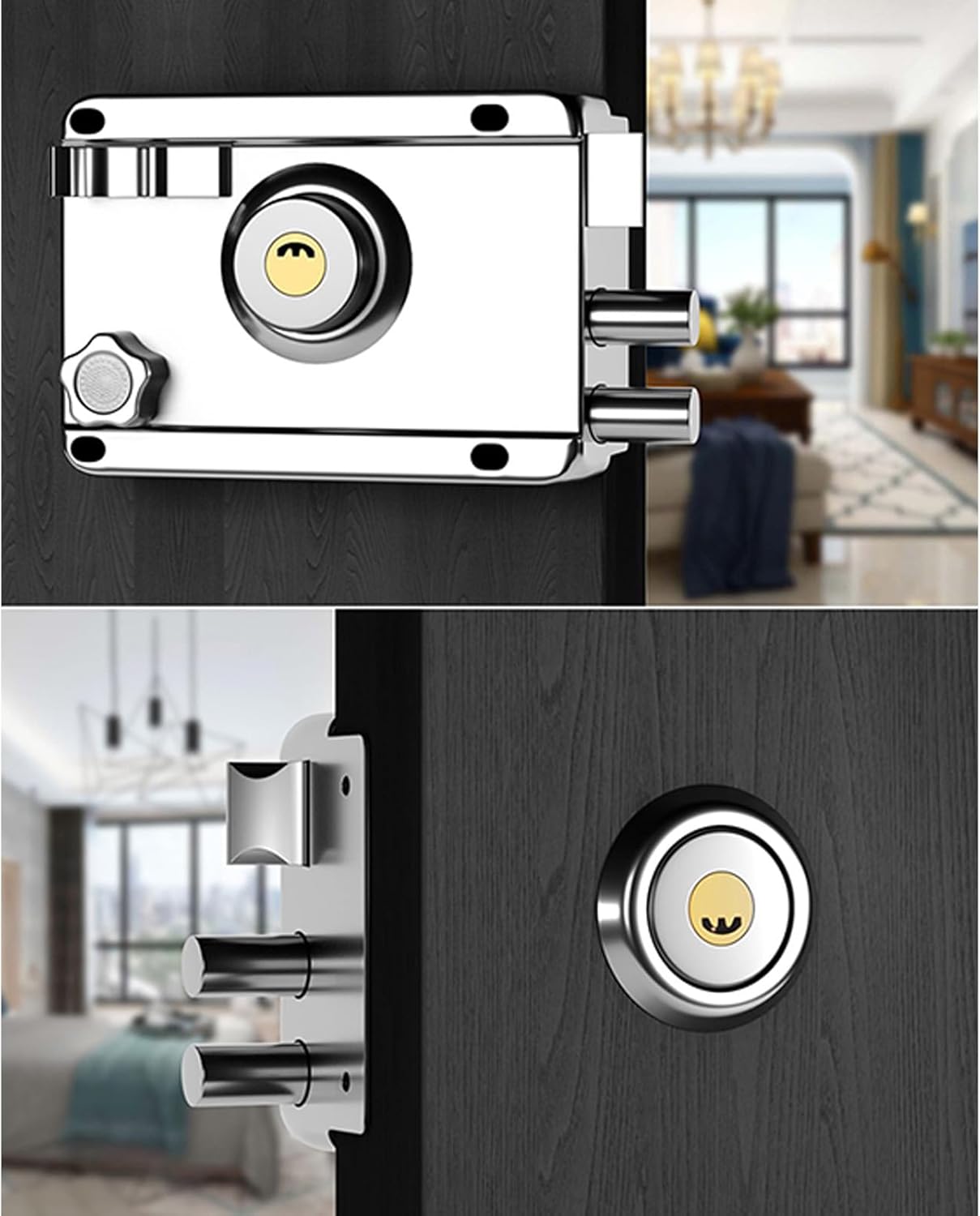 Secure Door Rim Lock, Deadbolt Set with Keys, Copper Core Square Column, Enhanced Home & Gate Safety, Thickened Steel, Vertical Keyway Lock Set