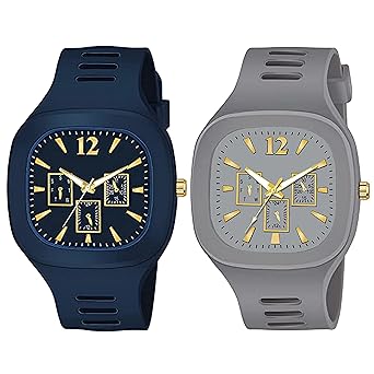 Nester Square Dial Black White Analog Watches with Silicon Strap Stylish ADDI Designer Combo Watch for Mens & Boys