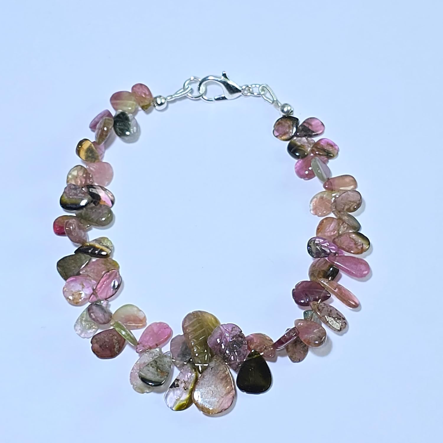 Natural pink tourmaline gemstone 14x8mm stacking bracelet | 7 inch | pink color, pear shape, smooth cut, stone | with silver plated clasp | handmade jewellry |WW_ESK_00052