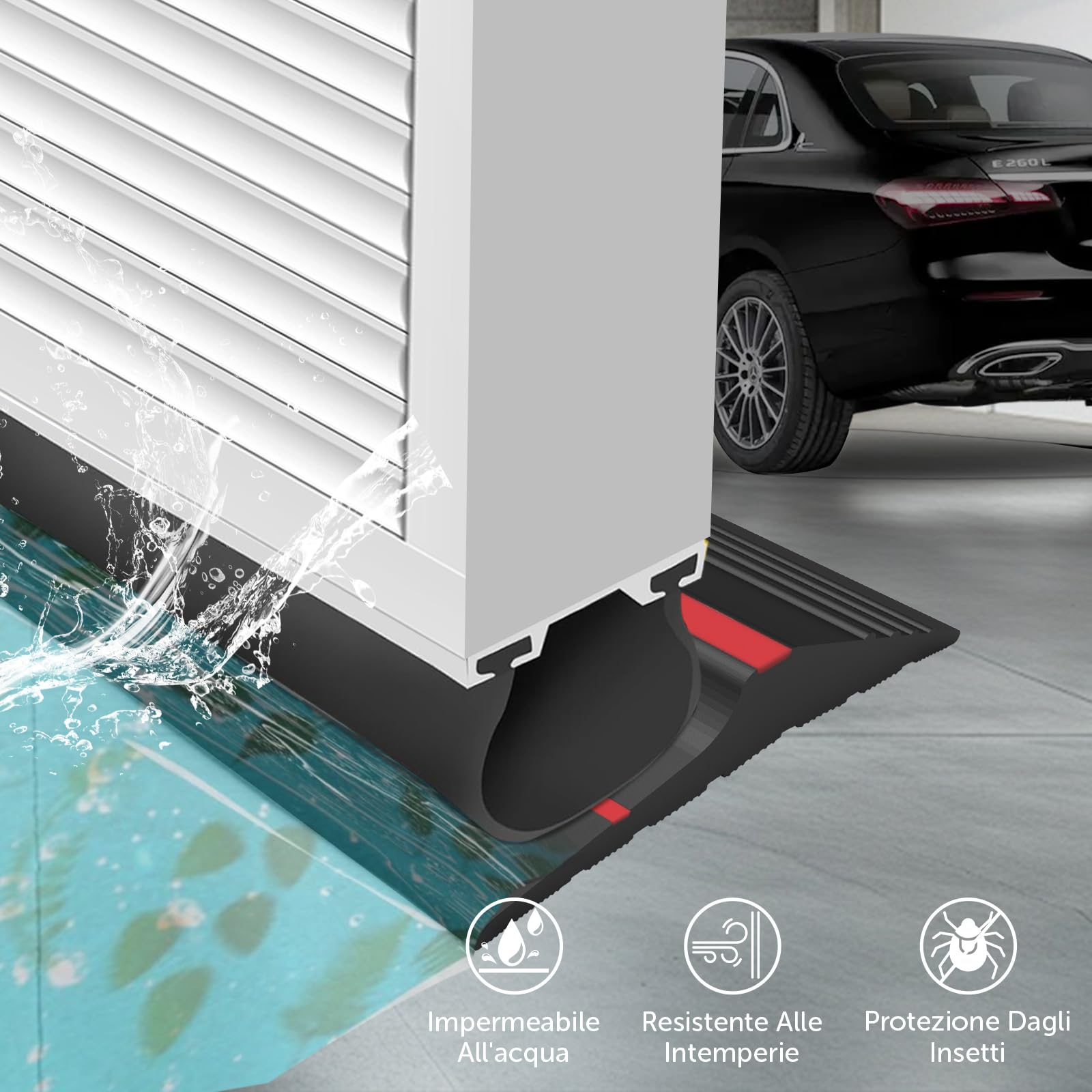 shinfly Guarnizione Soglia Porta Garage 3 m, La Paratie Antiallagamento per Garage è Adattata per La Parte Inferiore Della Porta Del Garage, Barriera Antiallagamento Protegge Dalle Acque Piovana
