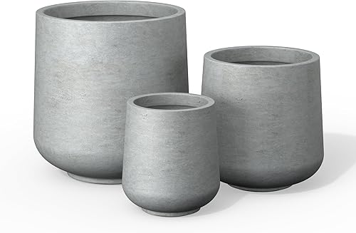 Miniatura 1 de Kante Maceta redonda de hormigón de 15.3 pulgadas + 11.6 pulgadas + 8.2 pulgadas de diámetro, macetas grandes con agujeros de drenaje para patio,