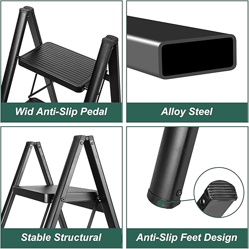 Miniatura 3 de Escalera de 4 escalones, taburete plegable para adultos con pedal antideslizante ancho, ligero, perfecto para cocina y hogar, oficina de biblioteca,