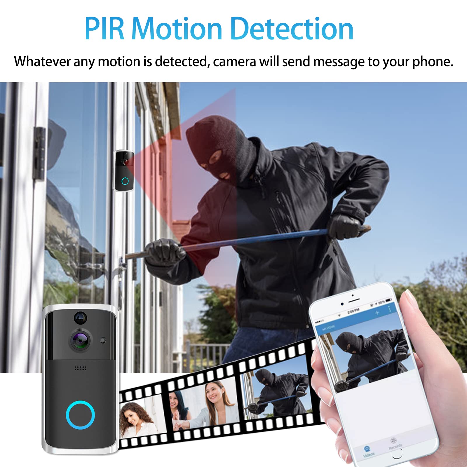 Allesin Video deurbel met camera, wifi, 2K draadloze bel met camera, draadloos met Chime nachtzicht, 2-weg audio, 150° kijkhoek, ondersteunt Alexa SD & cloud-opslag, PIR-detectie, geluidswisselfunctie