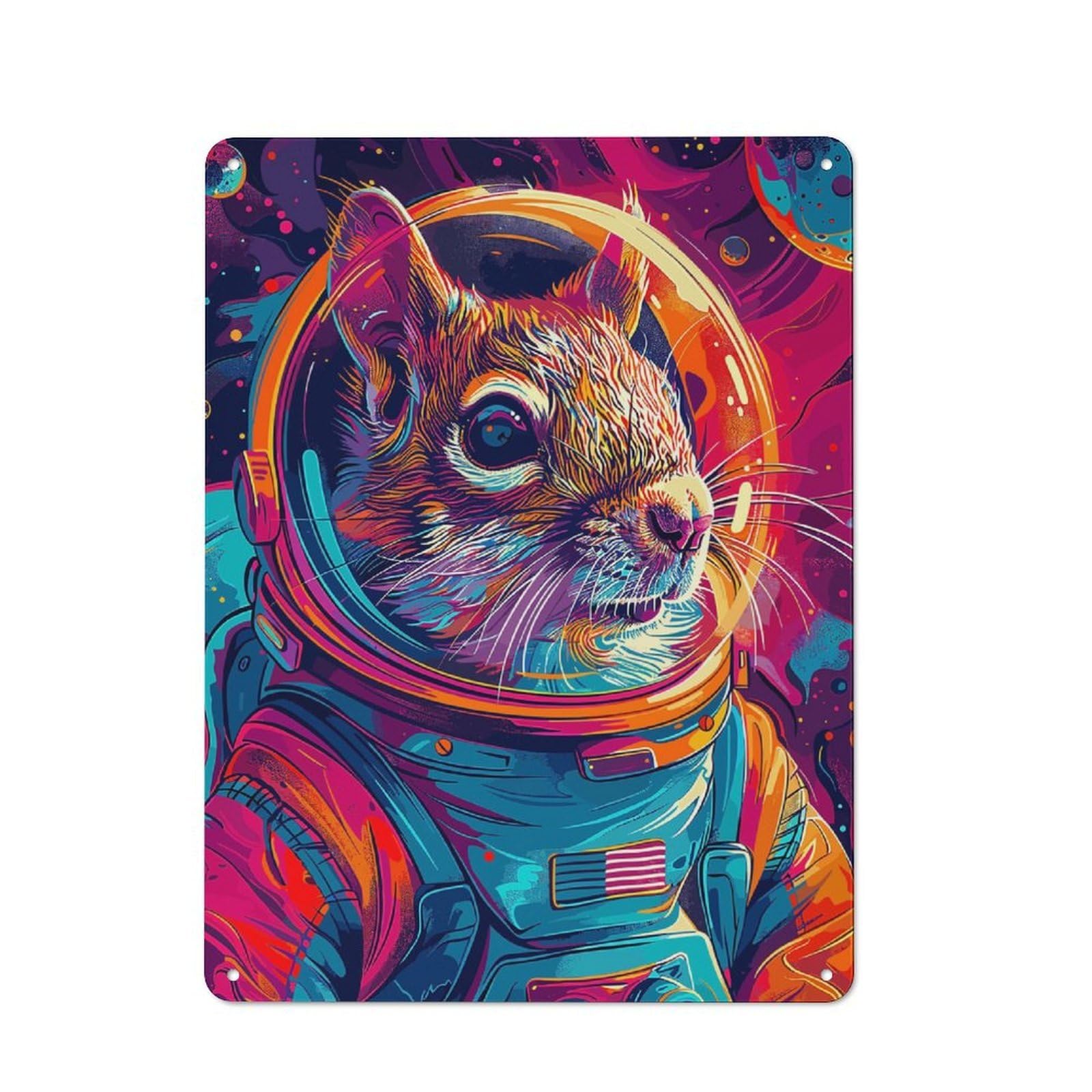 Junmoney Squirrel Astronaut Space Vintage Metal Sign 40X30cm, Bistro Style Shop Wall Decor For Cafe, Bistro, Bakery Or Restaurant