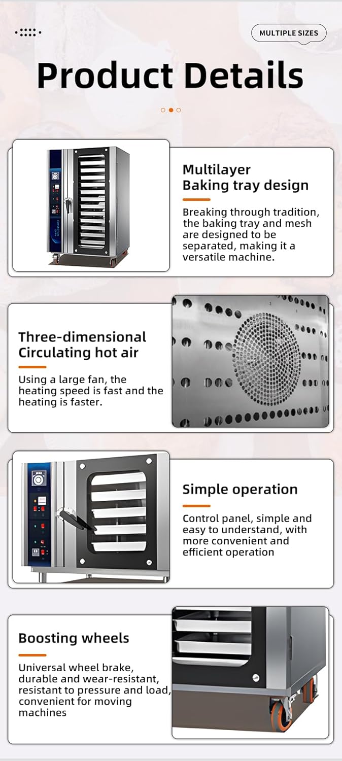 Convection Oven, Automatic Multifunction Baking, Tabletop Digital for Bakery Wheat Corn Pastry Baking
