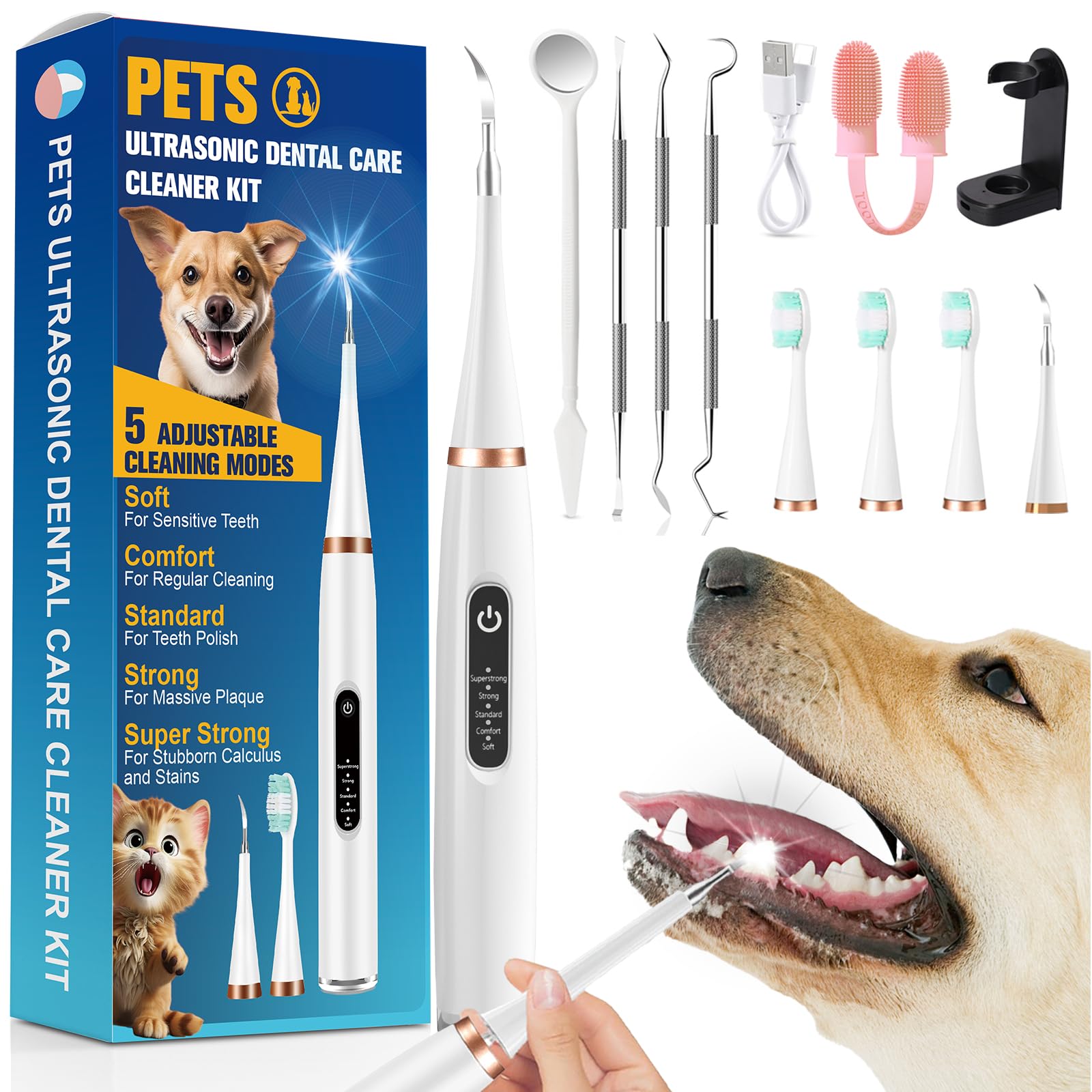 SLE Kit Pulizia Denti Cane per tartaro e Macchie, Adatto per Cani e Gatti, Spazzolino Cane per la Pulizia dei Denti, per Animali Domestici