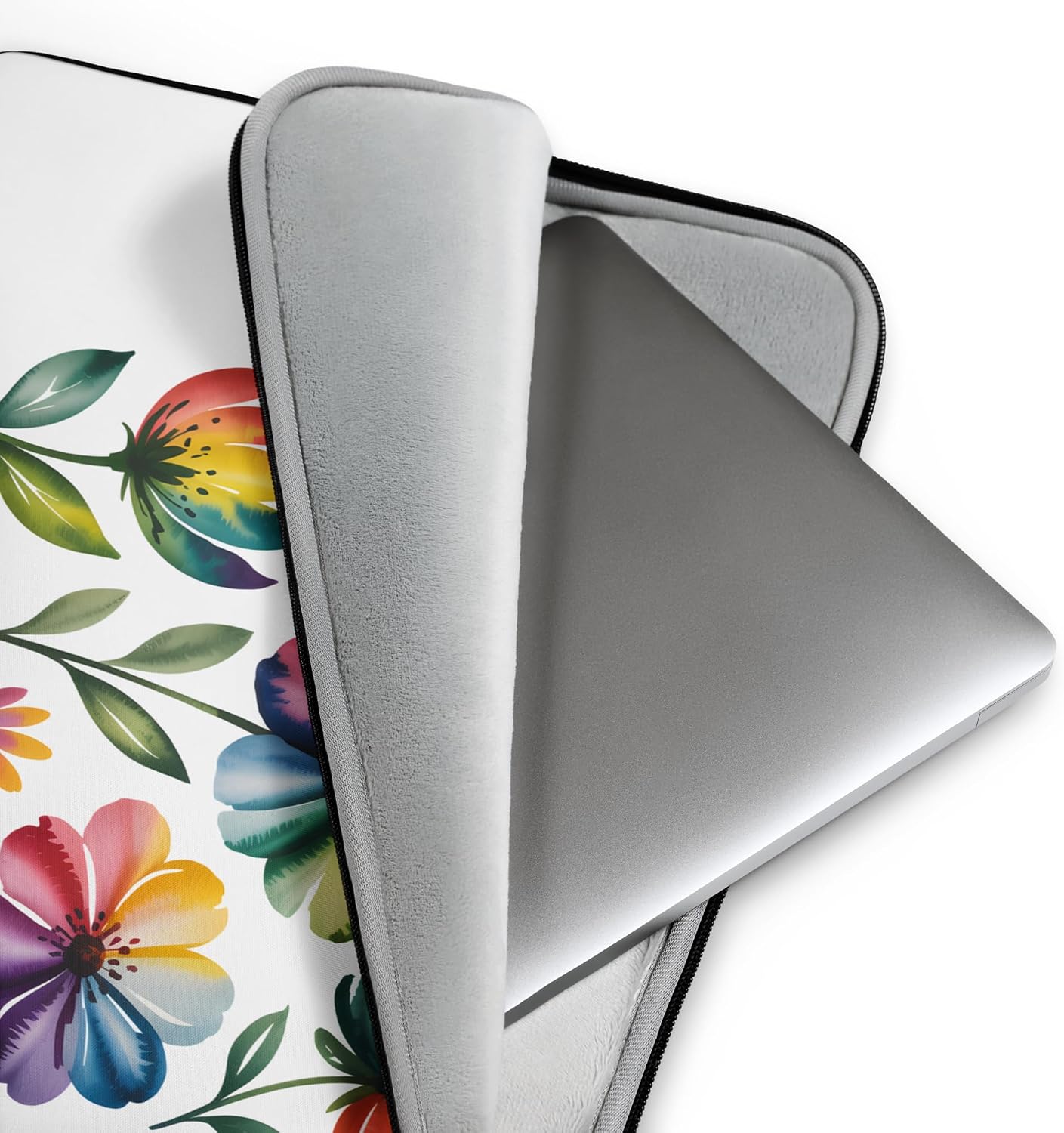Colorful Watercolor Flower Design Rainbow Botanical Art Graphic Laptop Sleeve image 2