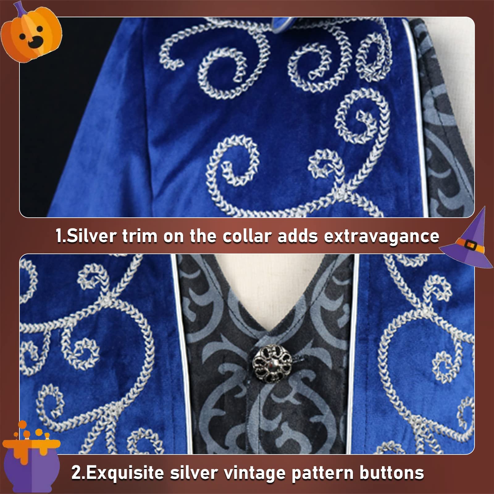 TTOKGZG Men's Medieval Steampunk Tailcoat Costumes Gothic Vintage Court Jacket for Adult (Blue, S) - Image 3