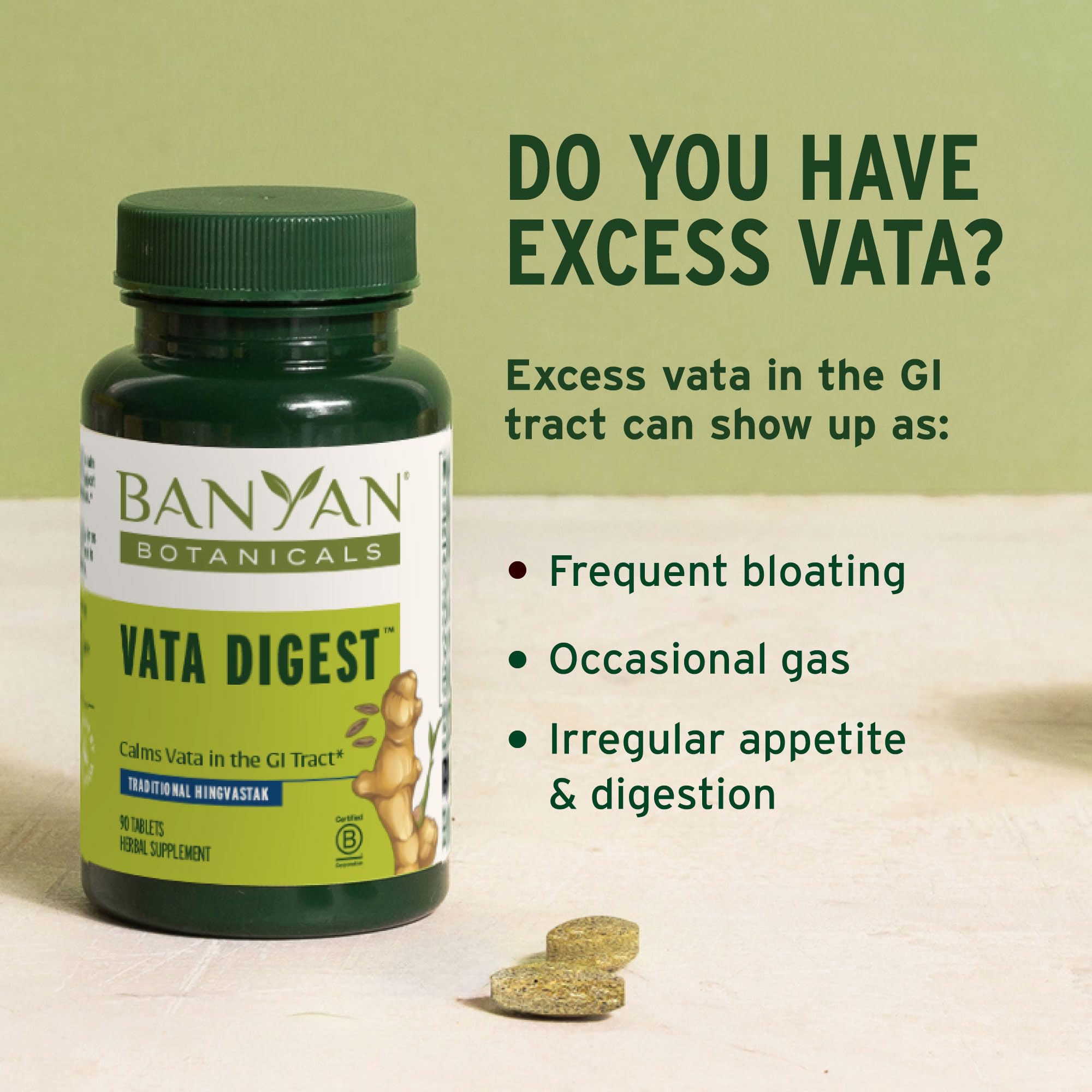 Banyan Botanicals Organic Vata Digest – Warming Digestive Support Supplement – Herbal Bloat & Gas Relief with Ginger, Cumin & Ajwan – Support for Slow Digestion – 90 Tablets – USDA Organic — Amazon image 4