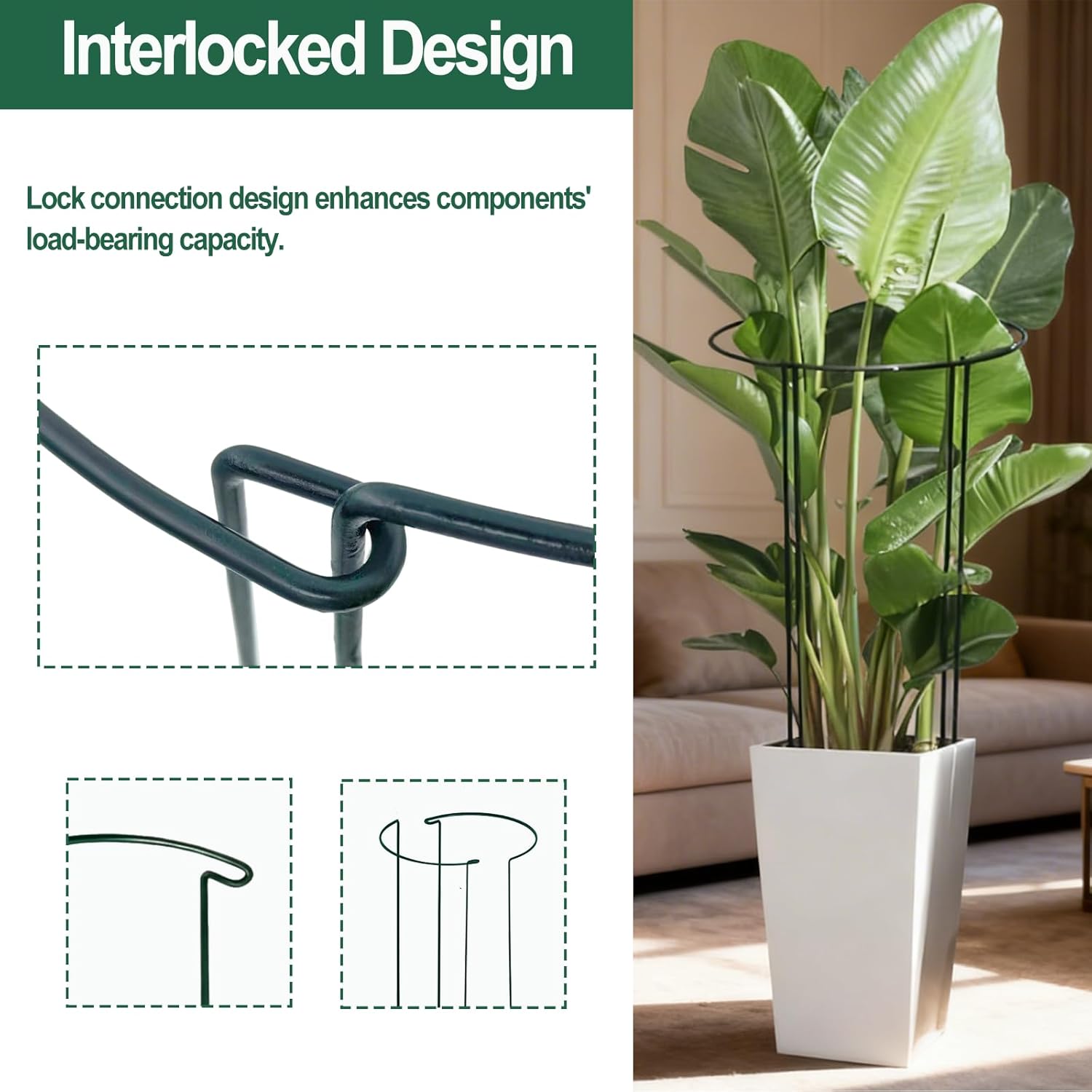 24in Tall Heavy-Duty Plant Support Stakes, 6 Pack Adjustable Peony Cages & Supports for Outdoor Plants, Large Garden Plant Stakes for Peony, Tomato