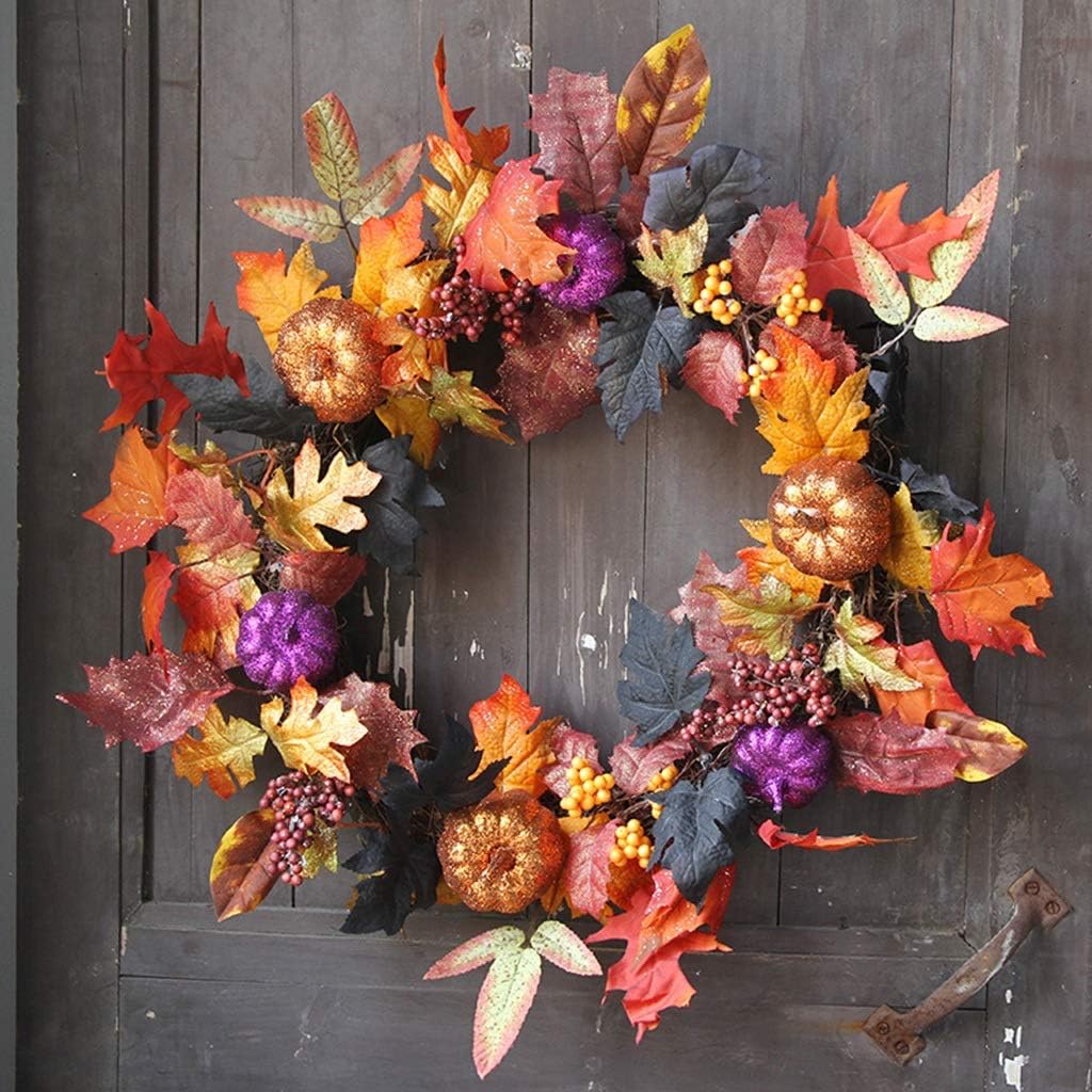 装飾リース、秋のメープルリーフクリスマスガーランドクリスマスリースクリスマスデコレーション屋内と屋外用のクリスマスリース（B）