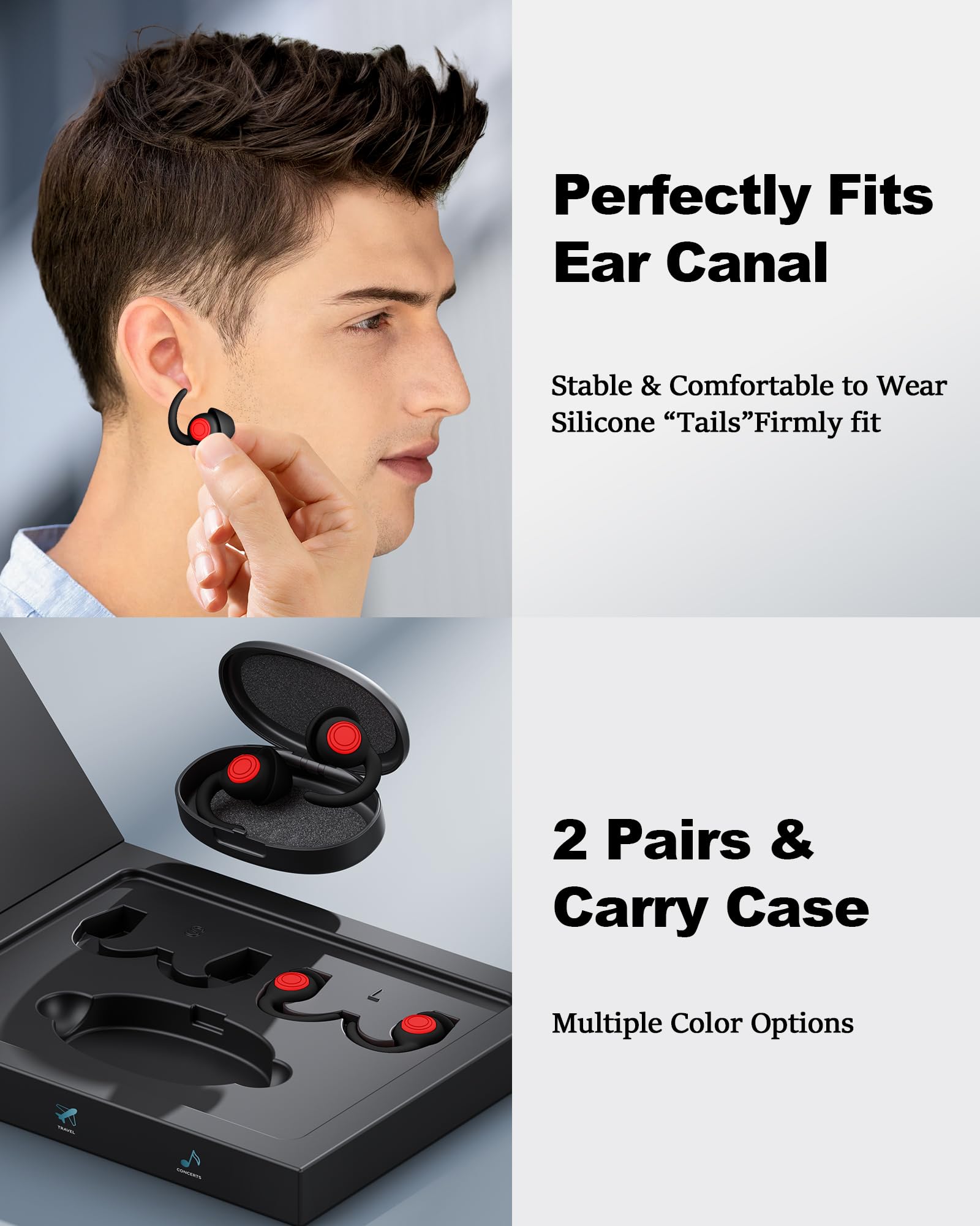 Tapones para los oídos para dormir, auriculares de silicona suave con cancelación de ruido, 2 pares de auriculares reutilizables de protección auditiva para sensibilidad al sonido, sueño, viajes