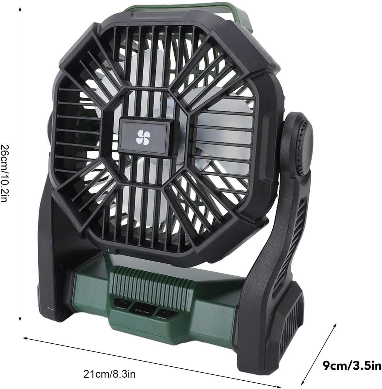 Outdoor Camping Fan with LED Lantern, USB Rechargeable, 10400mAh Battery - Quiet Brushless Motor, Portable Adjustable 360 Hook, Ideal for Hiking and Tent Use (Blackish Green)