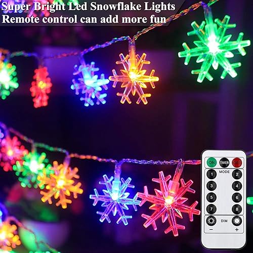 Miniatura 6 de Luces de árbol de Navidad con forma de copo de nieve para decoraciones de Navidad, 30 pies, 60 luces LED de copo de nieve, funciona con pilas, para
