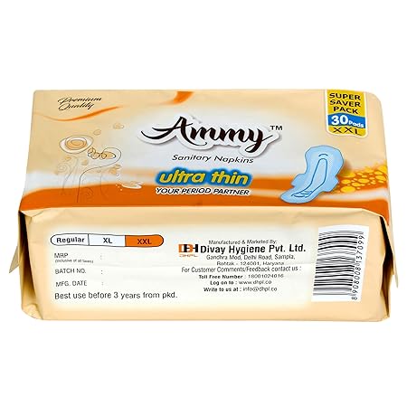 AMMY 100% Cottony Soft Ultra Thin with Wings (XXL) - Pack of 30 Pads