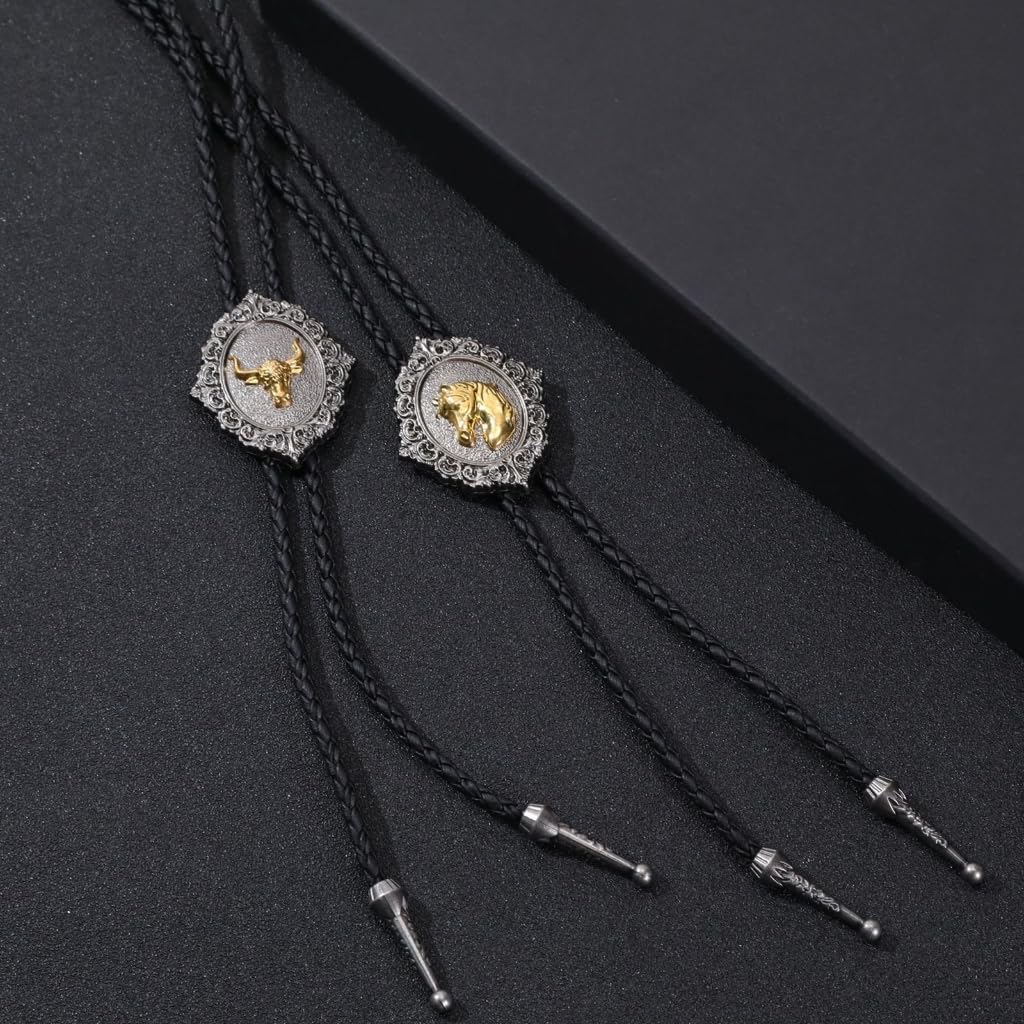 Cravatte da Cowboy, Collana con Ciondolo Forma di Distintivo Mucca e Cavallo