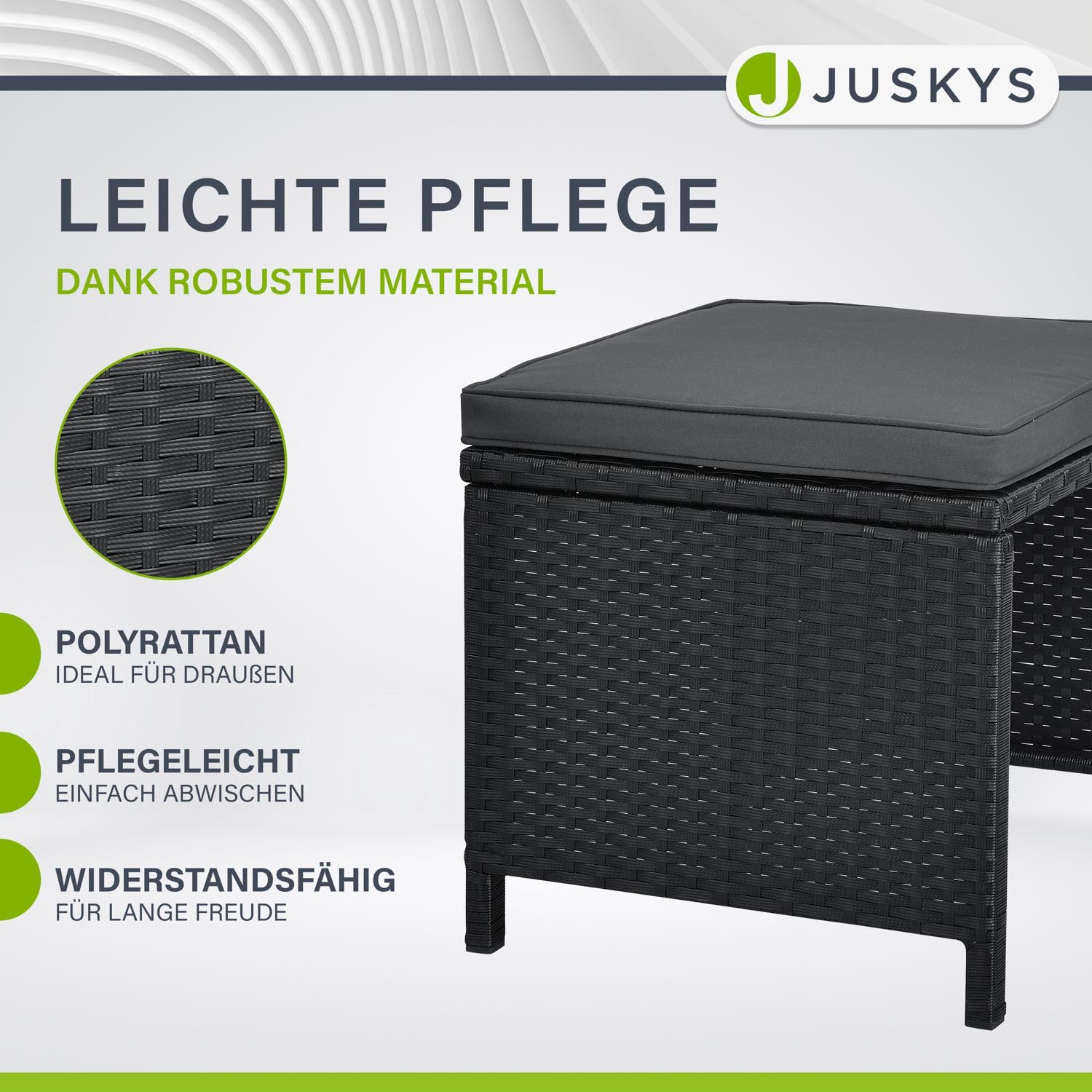 Juskys Polyrattan Sitzgruppe Baracoa XL 11-teilig wetterfest & stapelbar - 6 Stühle, 4 Hocker, Tisch mit Glasplatte & Kissen - 10 Personen - Gartenmöbel Set für Garten & Terrasse