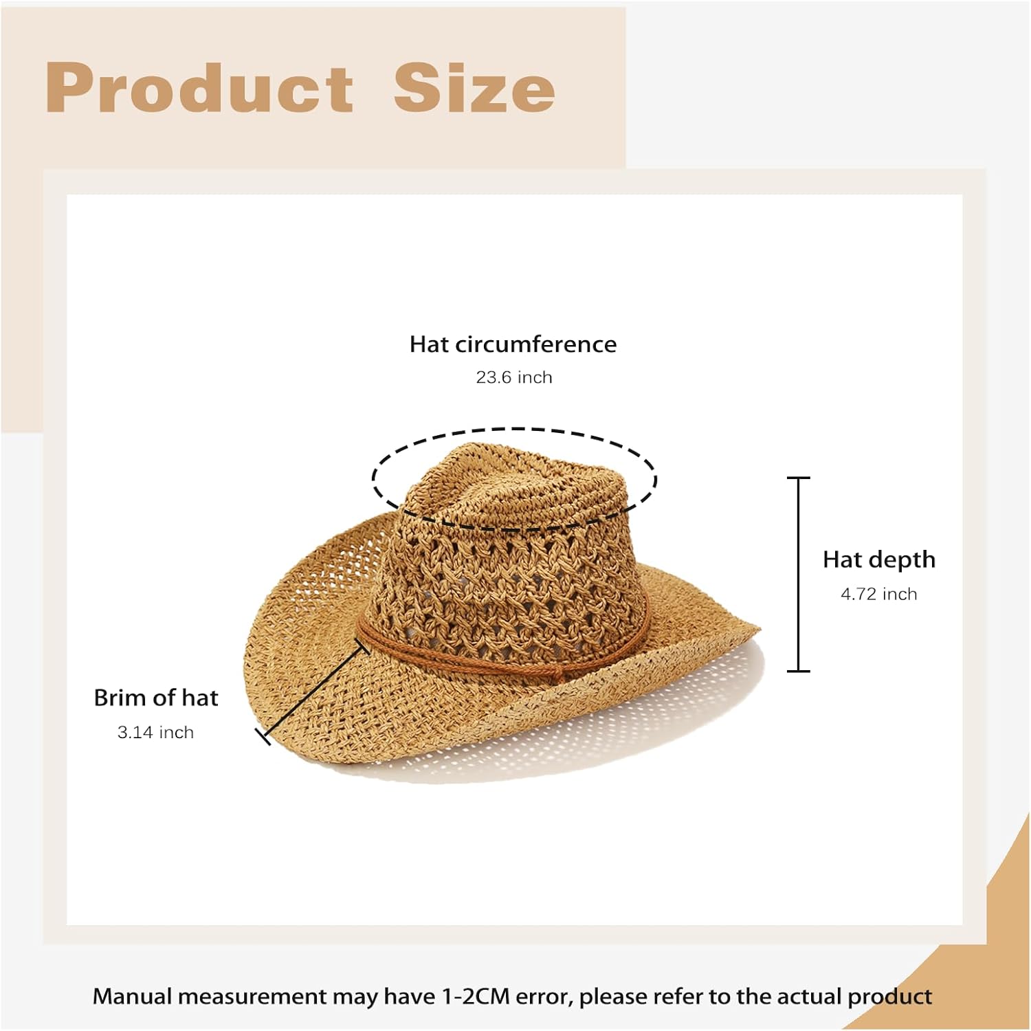 Straw Cowboy Hats Western Cowgirl Hat for Women/Men Foldable Wide Brim Cowboy Hat Travel Vacation Beach Sun Hats - Image 2