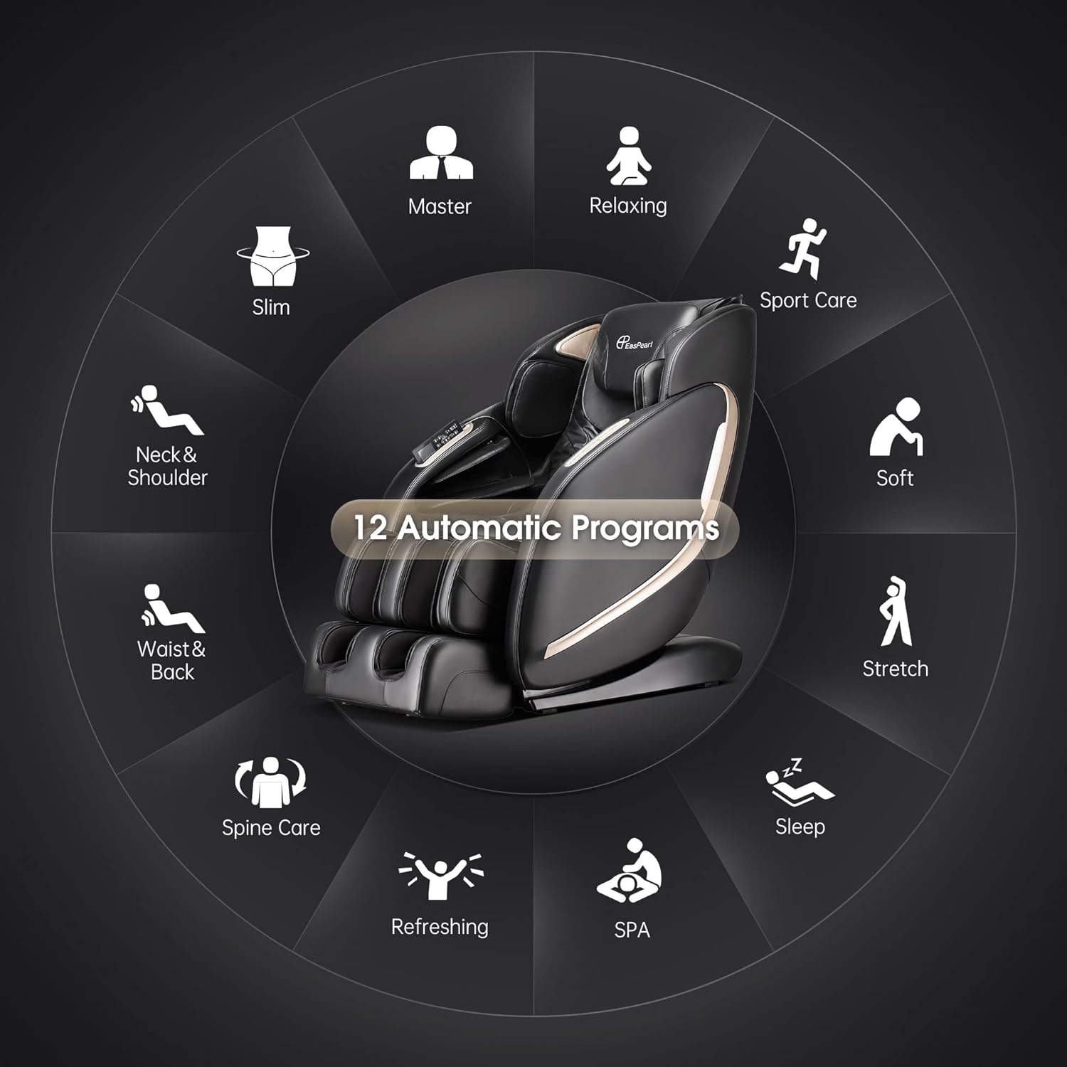 Easpearl 2022 Massage Chair Full Body,Zero Gravity Recliner with Anion,SL Track,Shortcut Key,Thai Stretch,Bluetooth,Heated,Body Scan,Ambient Light,Shiatsu Massage Chair (Black) : Beauty & Personal Care