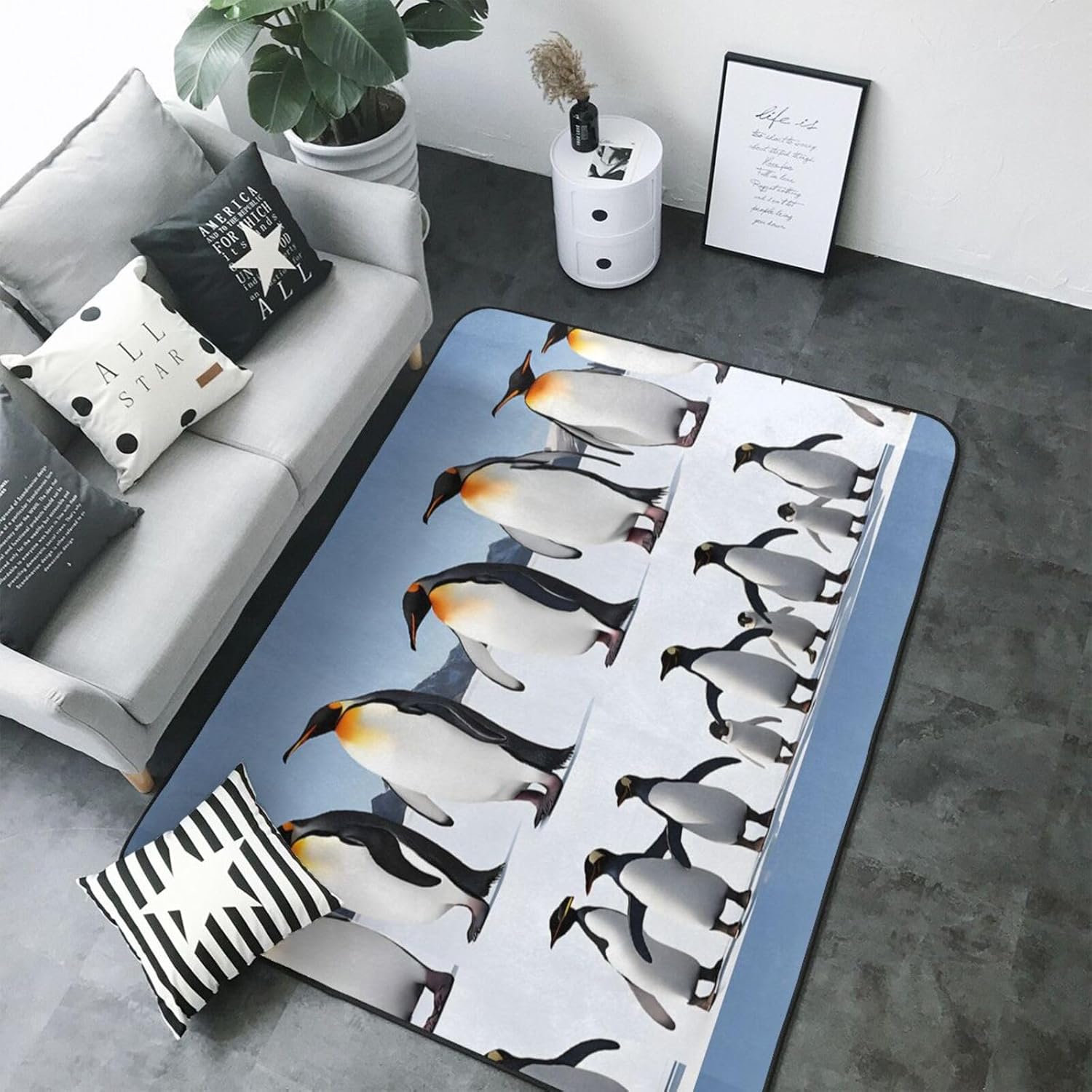 Flannel Non-Slip (Penguins) Rug Pad 80×50in Soft Washable Protective for Hardwood Floors Bedroom Bathroom Living Room