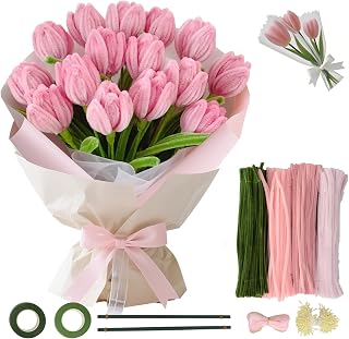 Cozary 400pcs Limpiapipas para Manualidades (4 Colores),Limpiapipas para Ramos DIY, con 20pcs Tallos, 2pcs Cinta Adhesiva, 1pcs Cinta y 160pcs Estambres,para Regalos Artesanales y Decoración