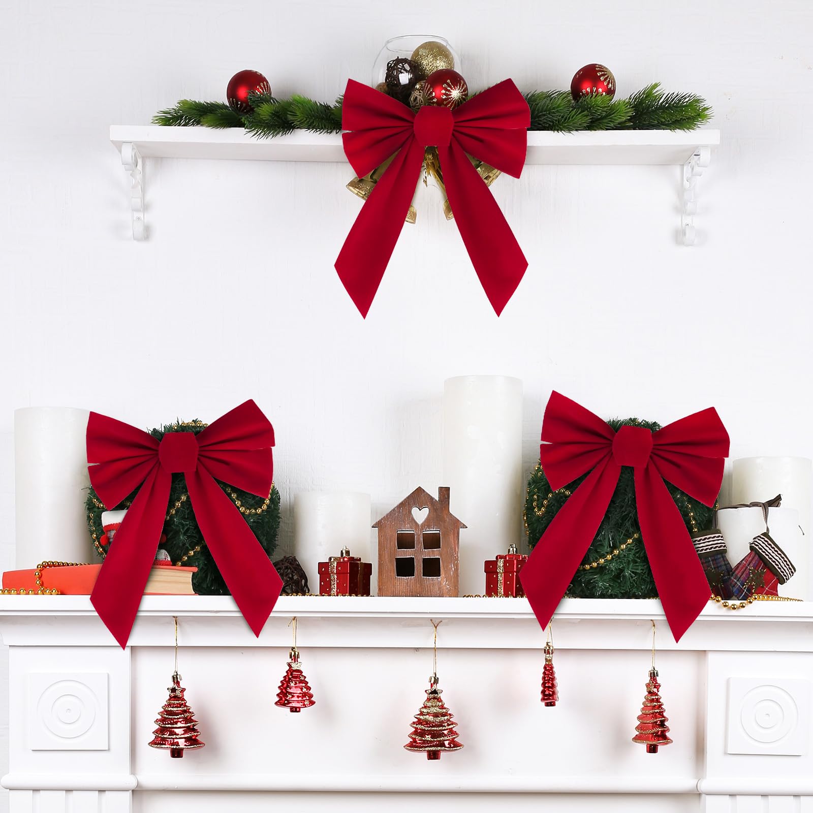 Weihnachtsschleifen Rot - 2 Stück 23x30cm Für Baumdekoration & Kränze