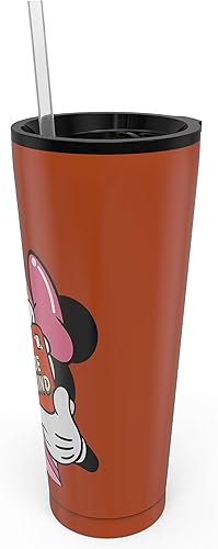 Miniatura 2 de Zak Designs Disney Minnie Mouse - Vaso de viaje de acero inoxidable con aislamiento al vacío con tapa a prueba de salpicaduras, incluye popote de