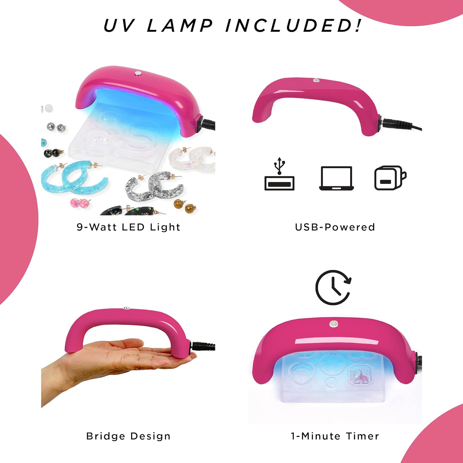 Blue Moon Beads UV Resin Kit with Light, Hoop & Stud Earring Jewelry-Making Starter Kit