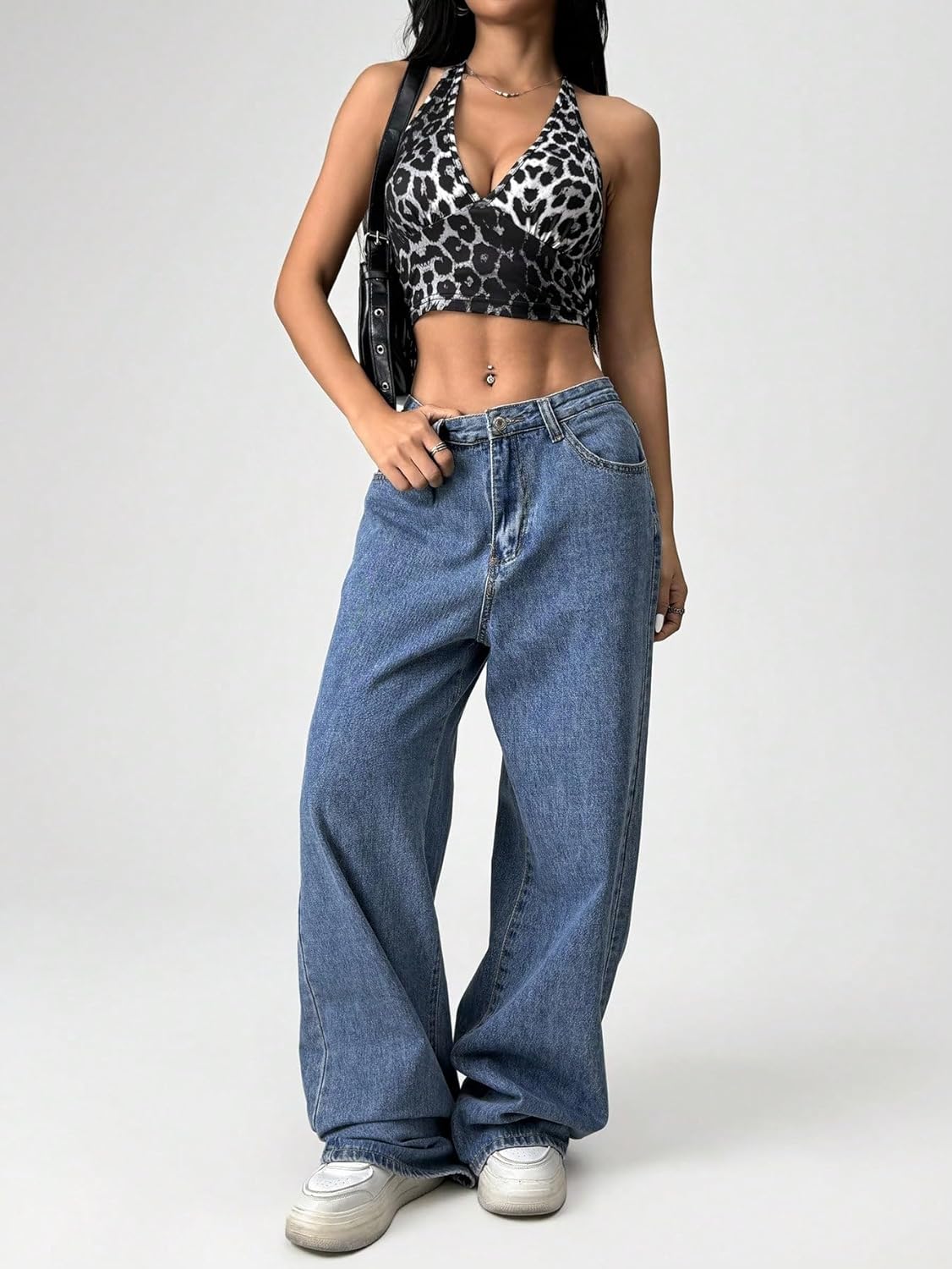 ZAFUL Women's Halter Crop Top Deep V-Neck Tank Tops Sexy Leopard Print Lace Mesh Fashion Going Out Tops - Image 4