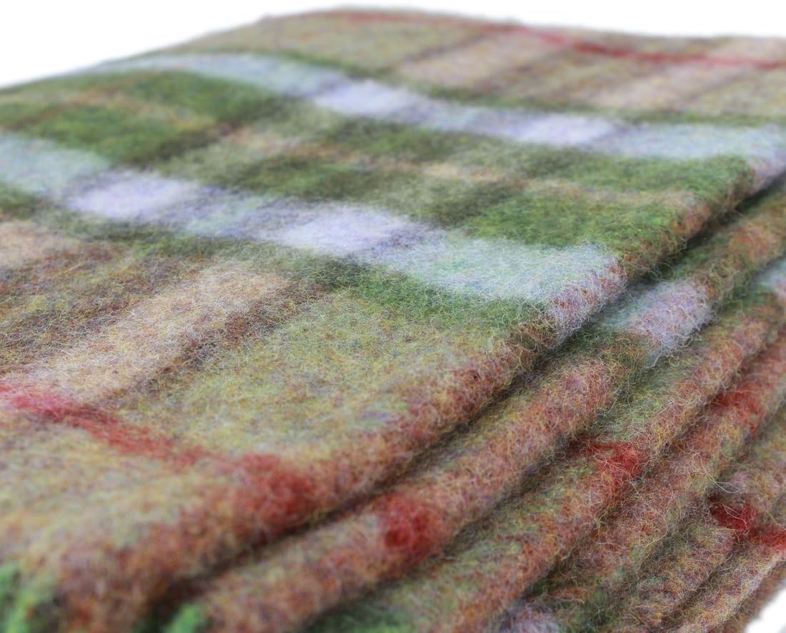 Biddy Murphy Irish 100% Wool Throw & Toss Blanket, Made in Ireland, Heirloom Quality, 54" x 72", Pale Green/Beige Plaid Tartan