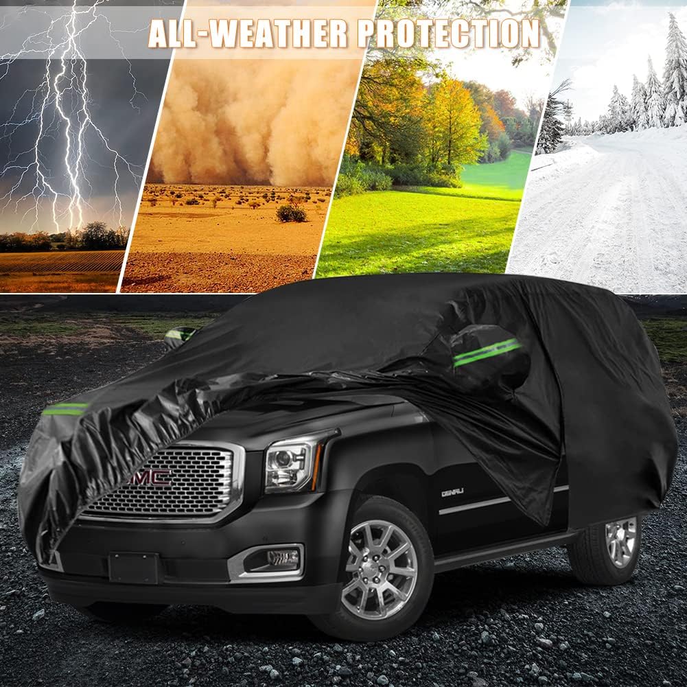 Waterproof Car Cover Replace for 2007-2025 Chevy Tahoe/GMC Yukon/Cadillac Escalade, 6 Layers All Weather Car Covers with Zipper Door for Snow Rain Dust Hail Protection (Tahoe)