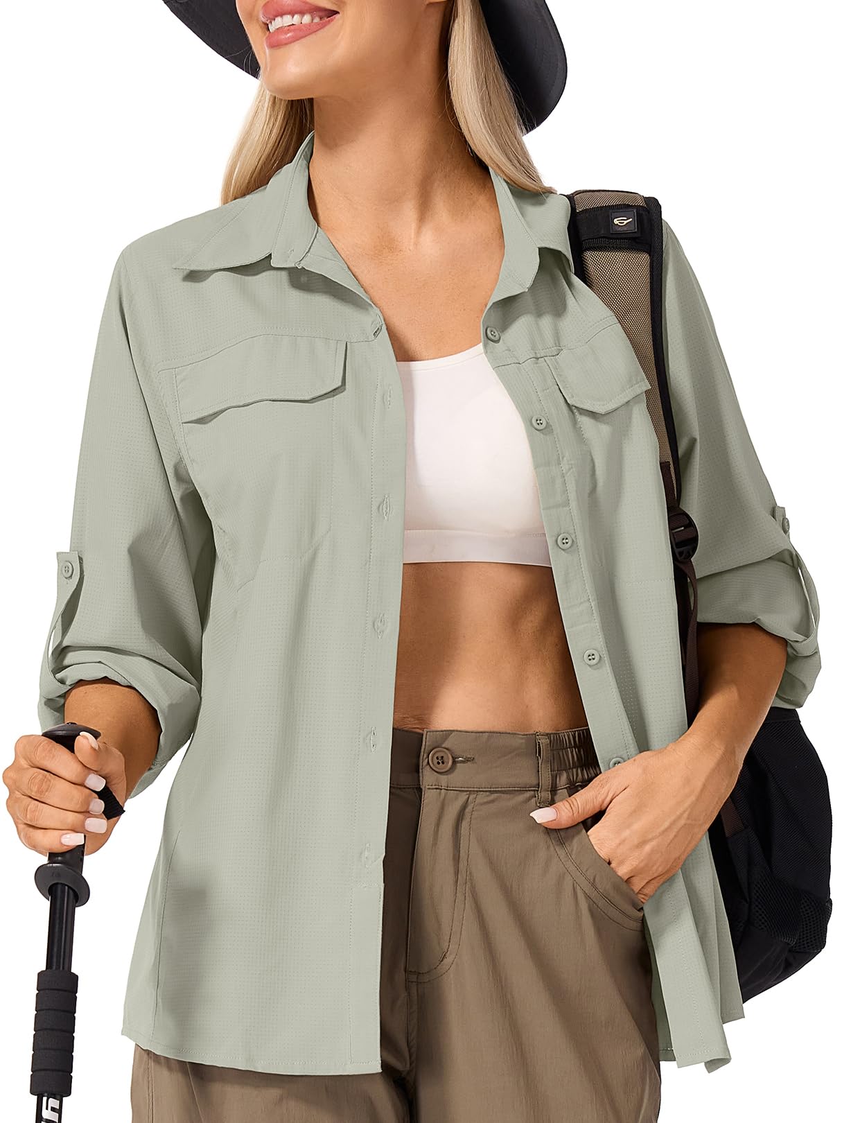 Jessie Kidden Camisas de manga larga para mujer, protección UV, safari, senderismo, pesca, UPF 50+, secado rápido, enfriamiento, camping, viajes