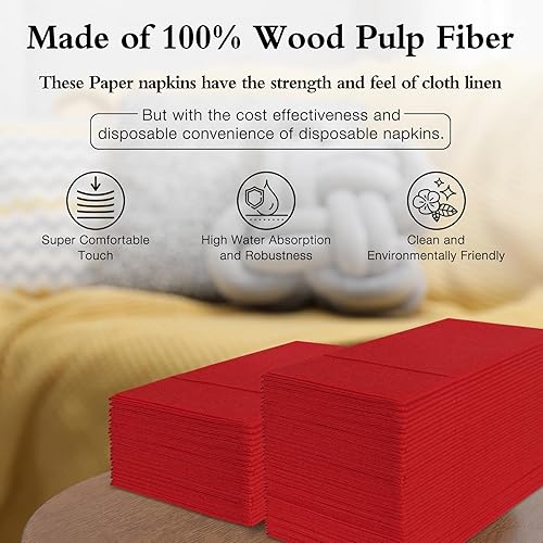 Miniatura 5 de Lylllwly Servilletas de papel rojas desechables, servilletas de cena con bolsillo integrado para cubiertos, servilletas de tela, preplegadas para