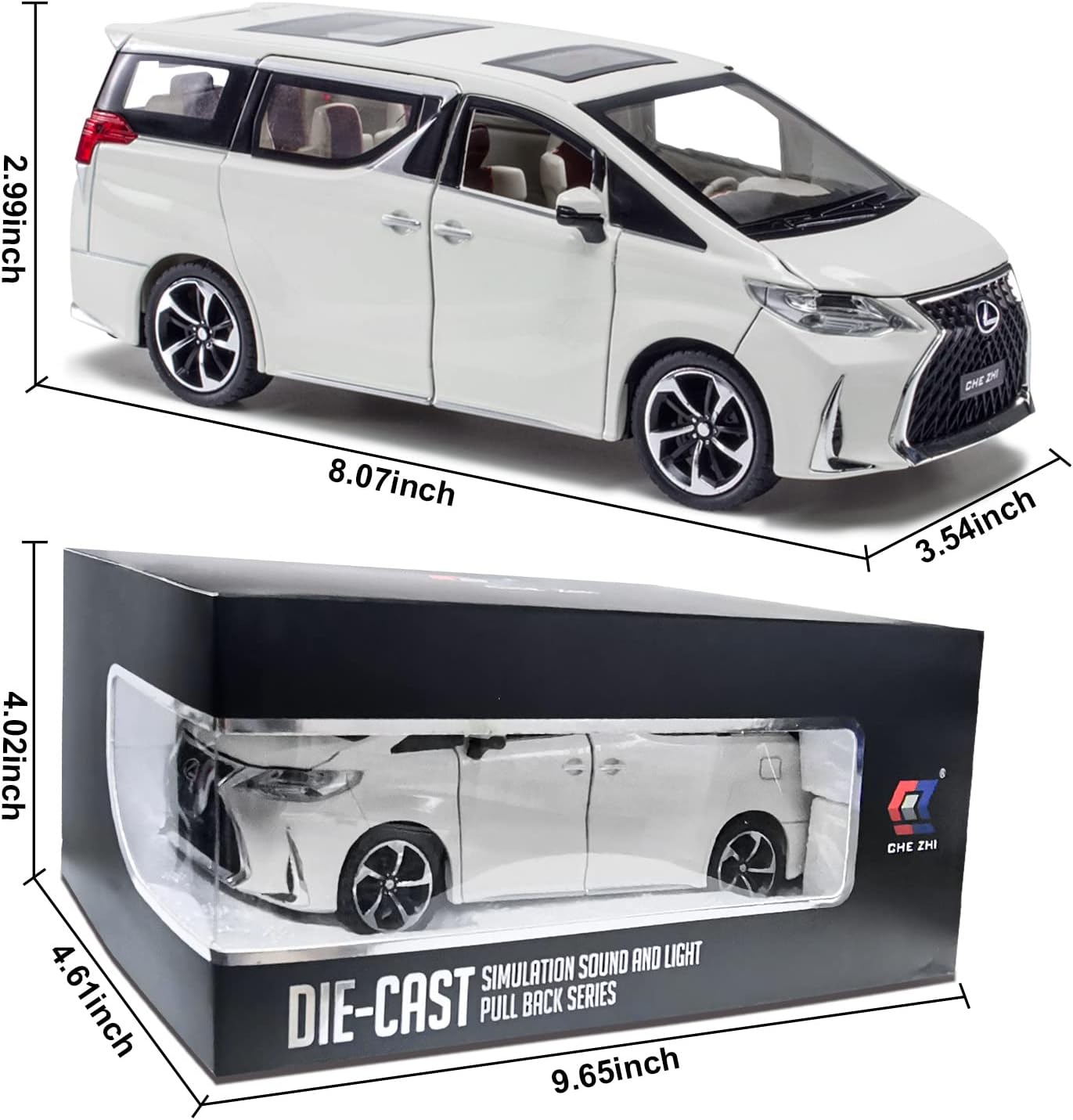 Diecast Metal Model Car-1:24 Scale with Sound and Light, Kids Age 3+ Years. (White)