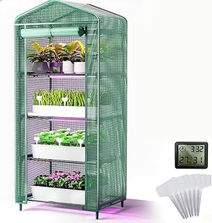 Mini Indoor Greenhouse with Grow Light - Small Portable Outdoor Plant Green House Cabinet with Wheels