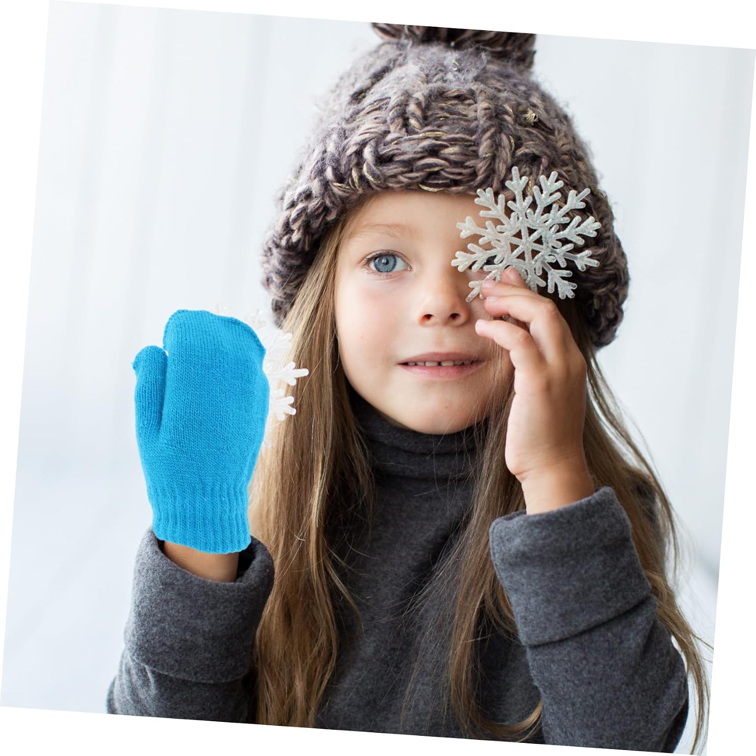 Vaguelly Gloves Soft Warm Knitted Mittens for Toddlers Thick Boy Girl Mittens Unisex Design Cuffs for Outdoor Cold Weather