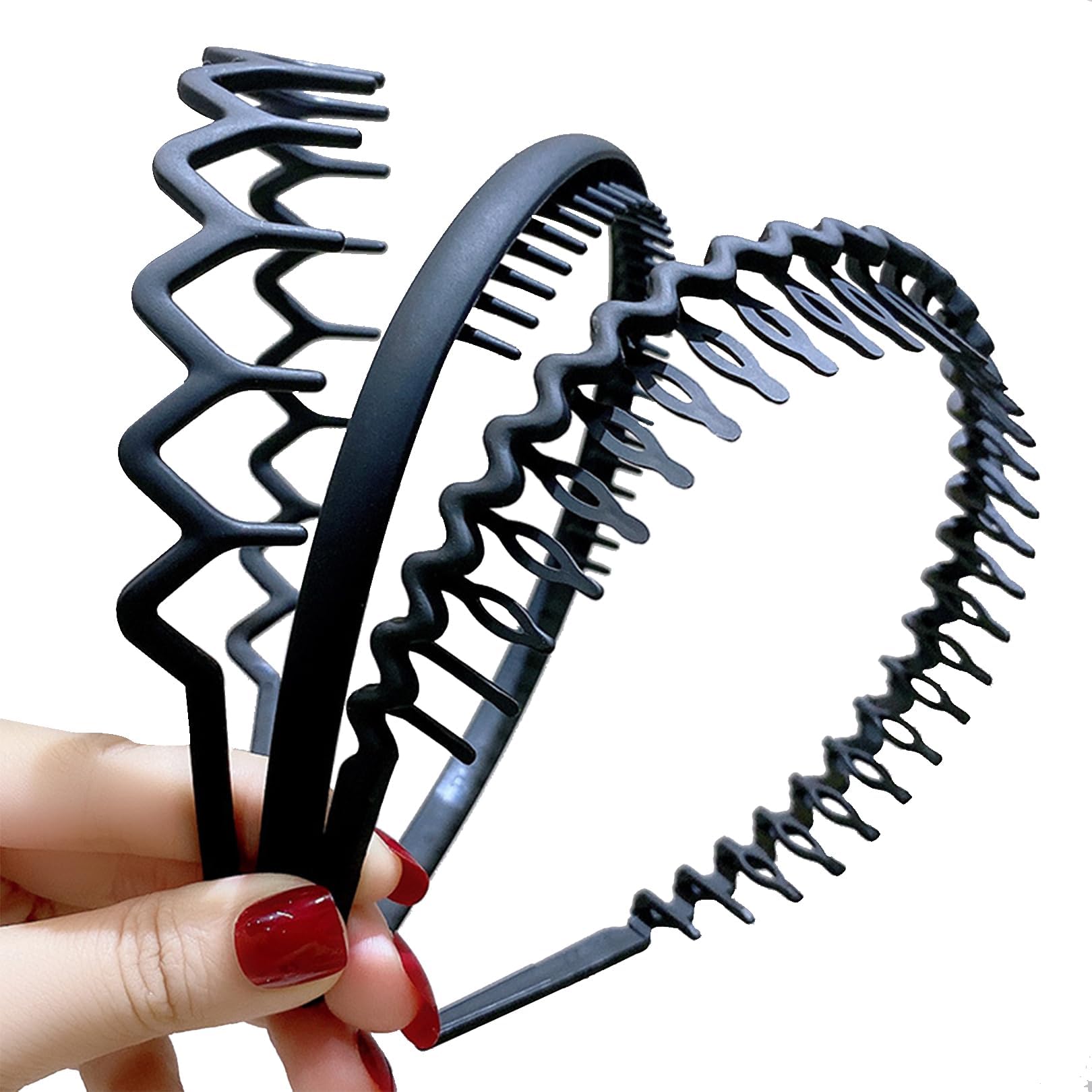 3-Piece Sharks Tooth Hair Comb Set, Non-Slip Sports Fashion Headband, Plastic Black Hair Hoop Spring Wave Hairband, Multi-Style Hairband for Women, Girls & Men