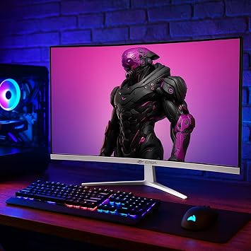 CRUA 27 Curved Gaming Monitor, 165Hz/200Hz FHD 1920x1080 VA Display, 1800R Screen, 120% sRGB, AMD FreeSync, Blue Light Filter, HDMI & DP, White PC Monitor for Gaming, Streaming & Work